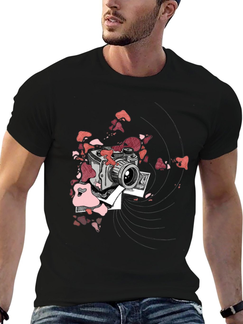 Retro Camera Graphic Tee - Black Cotton T-Shirt