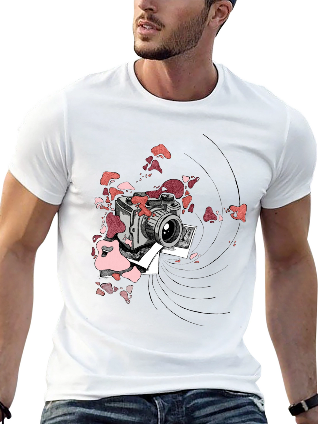 Retro Camera Graphic Tee - Black Cotton T-Shirt