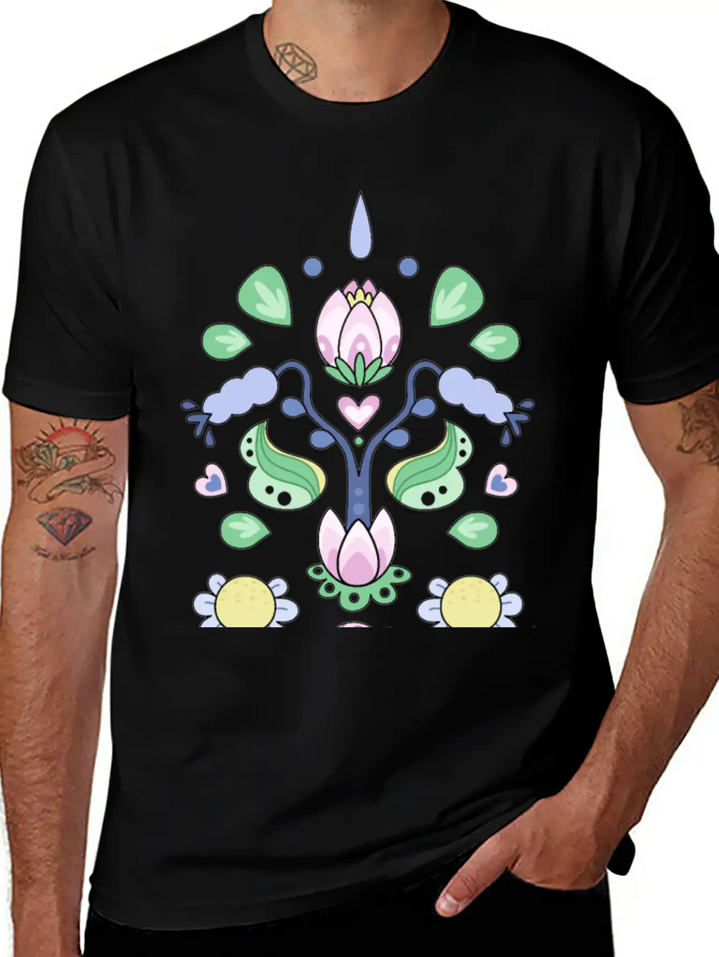Kurbits Cartoon Flowers Classic Cotton Tee – Unisex Comfort For Any Season