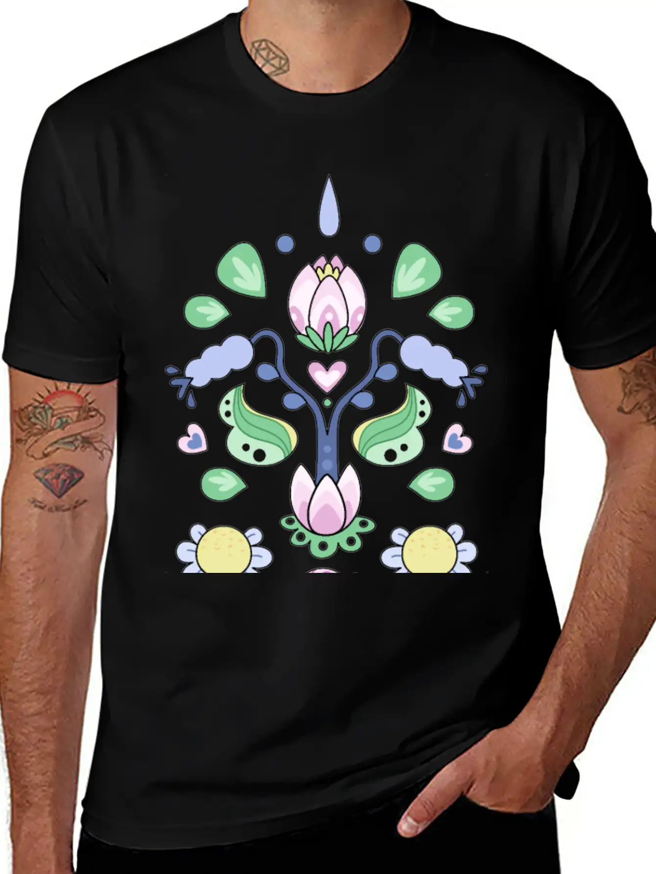 Kurbits Cartoon Flowers Classic Cotton Tee – Unisex Comfort For Any Season