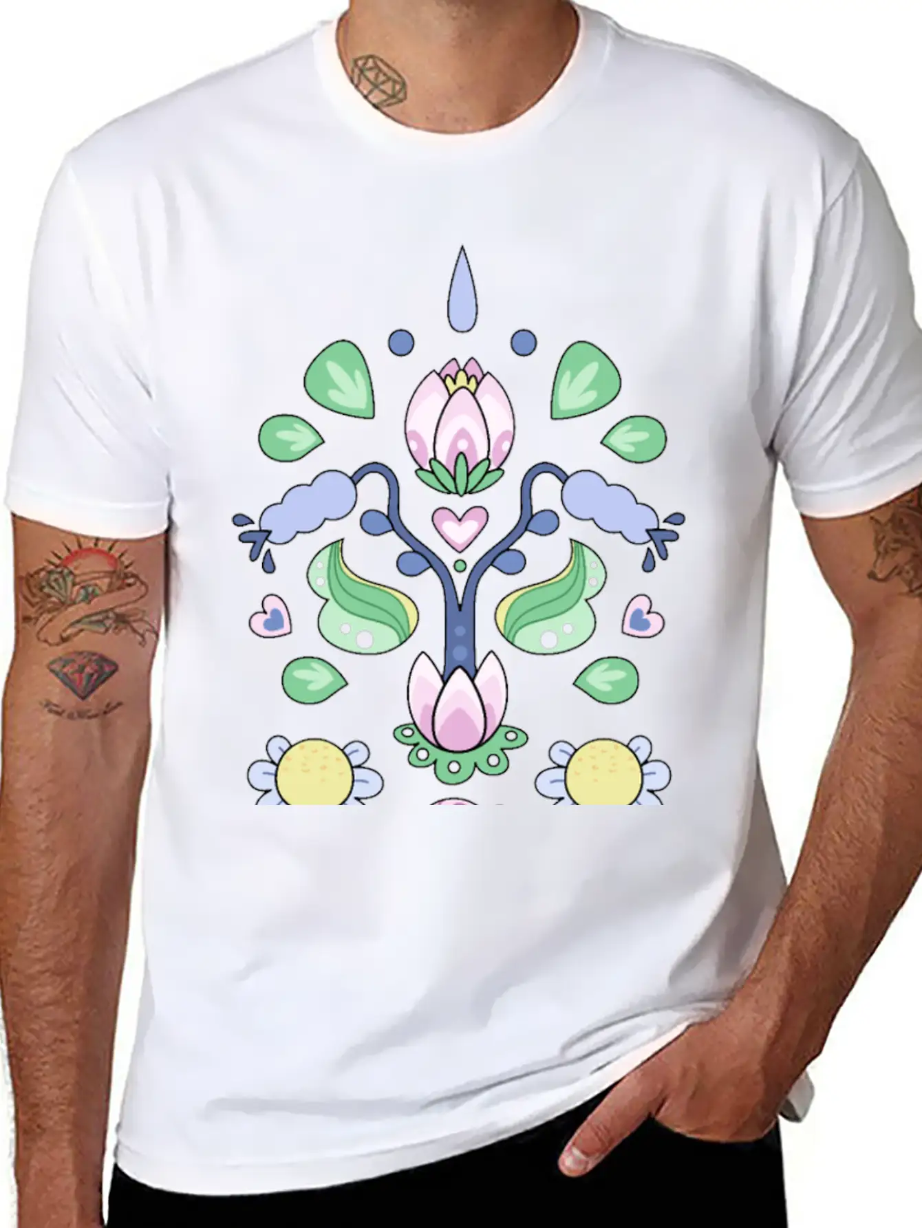 Kurbits Cartoon Flowers Classic Cotton Tee – Unisex Comfort For Any Season