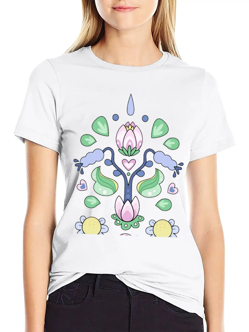 Kurbits Cartoon Flowers Classic Cotton Tee – Unisex Comfort For Any Season