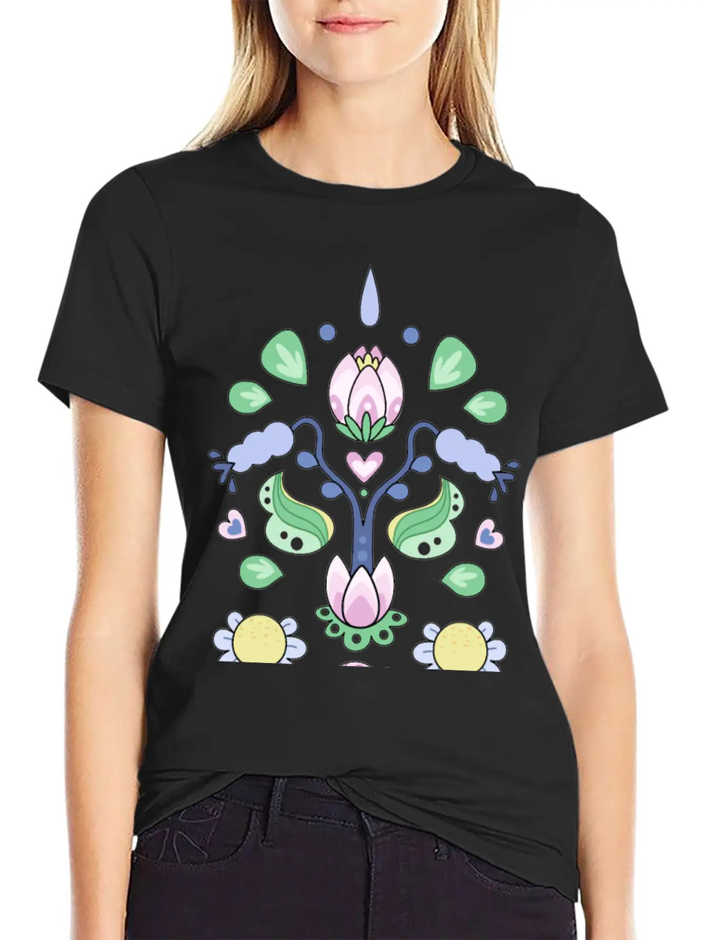 Kurbits Cartoon Flowers Classic Cotton Tee – Unisex Comfort For Any Season