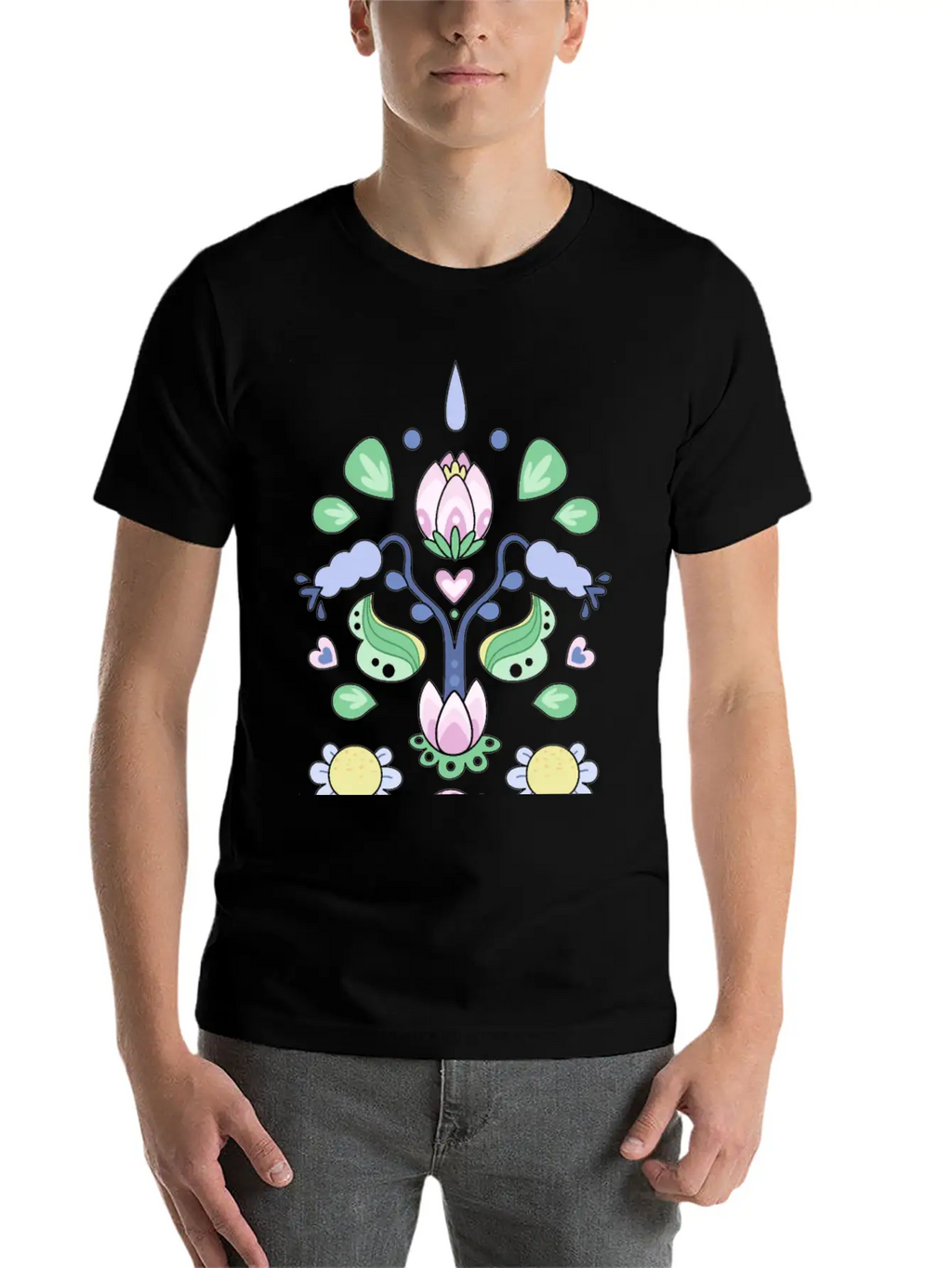 Kurbits Cartoon Flowers Classic Cotton Tee – Unisex Comfort For Any Season