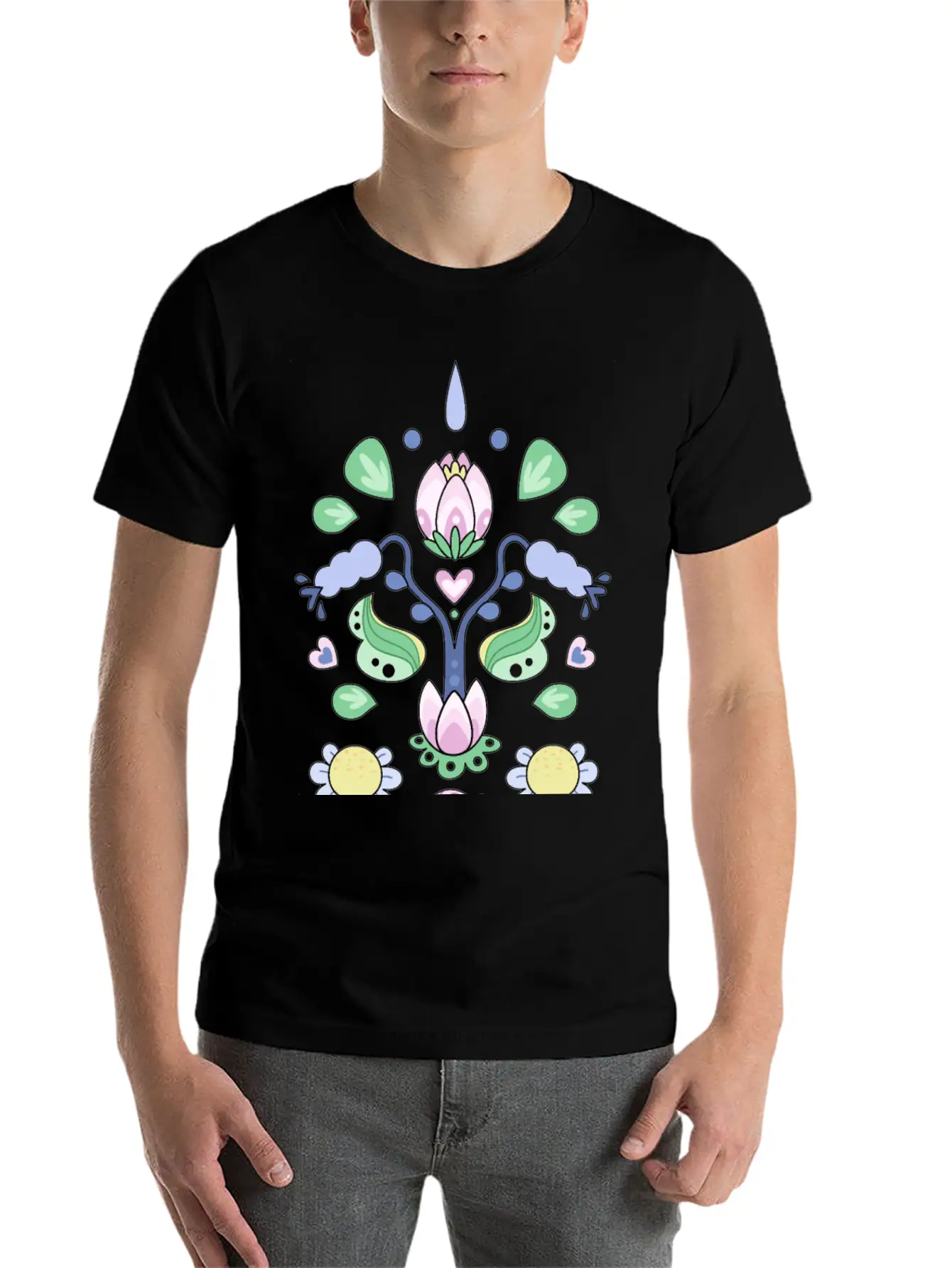 Kurbits Cartoon Flowers Classic Cotton Tee – Unisex Comfort For Any Season
