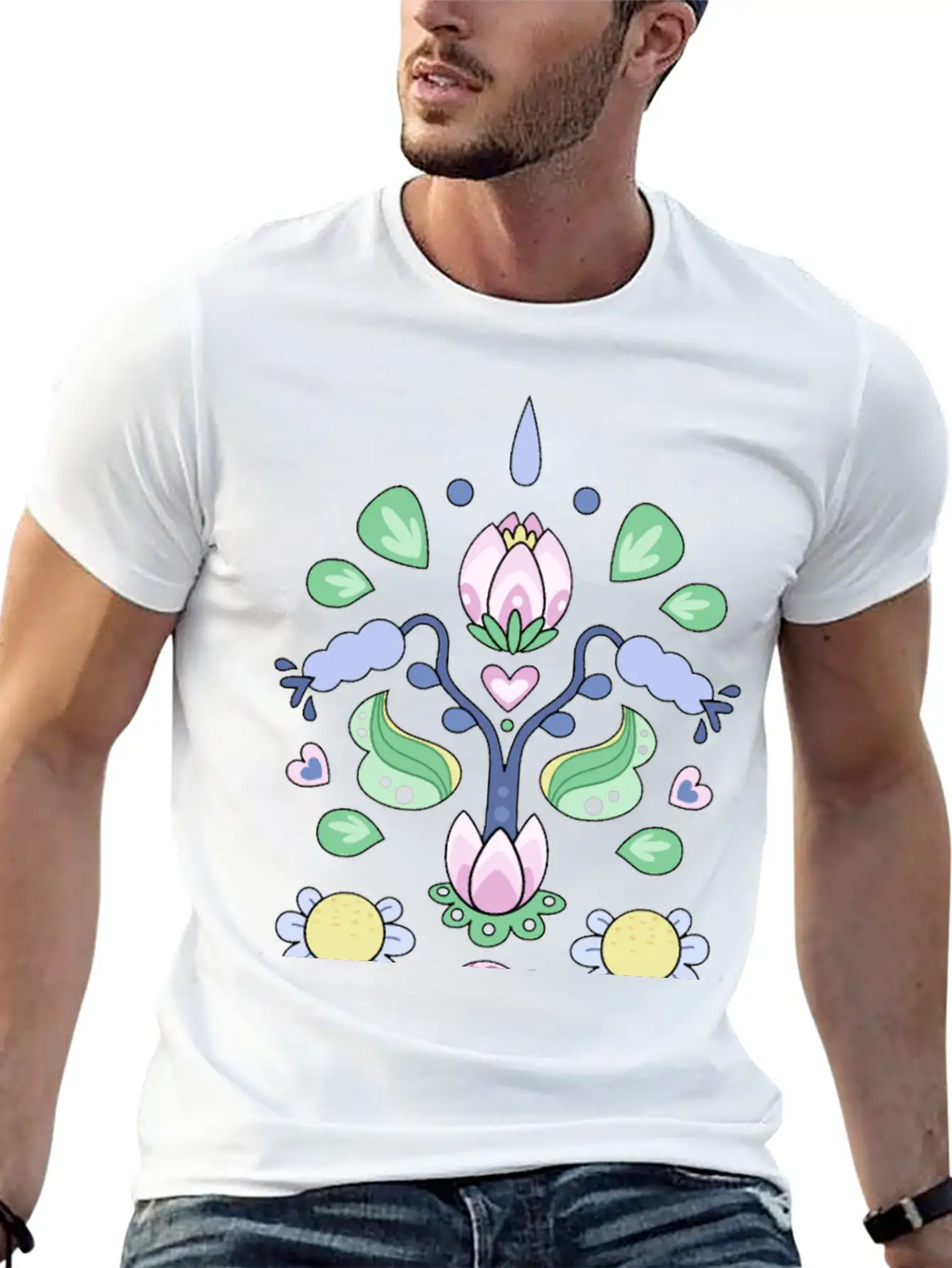 Kurbits Cartoon Flowers Classic Cotton Tee – Unisex Comfort For Any Season