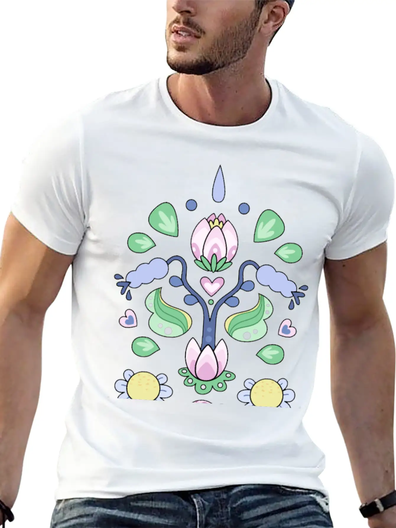 Kurbits Cartoon Flowers Classic Cotton Tee – Unisex Comfort For Any Season