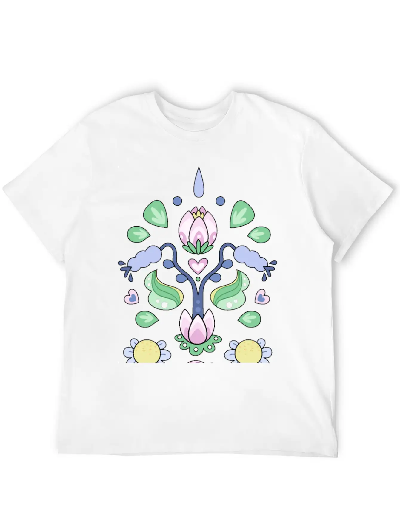 Kurbits Cartoon Flowers Classic Cotton Tee – Unisex Comfort For Any Season