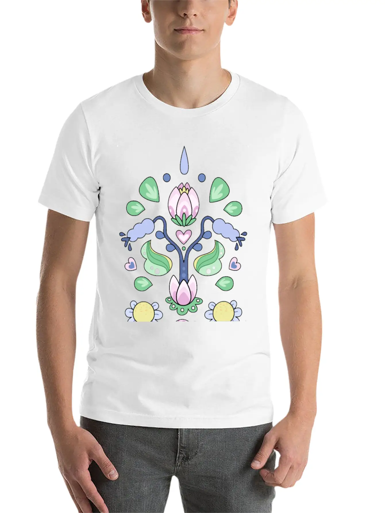 Kurbits Cartoon Flowers Classic Cotton Tee – Unisex Comfort For Any Season