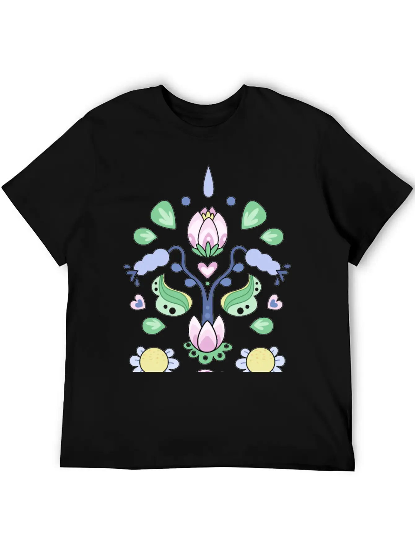 Kurbits Cartoon Flowers Classic Cotton Tee – Unisex Comfort For Any Season