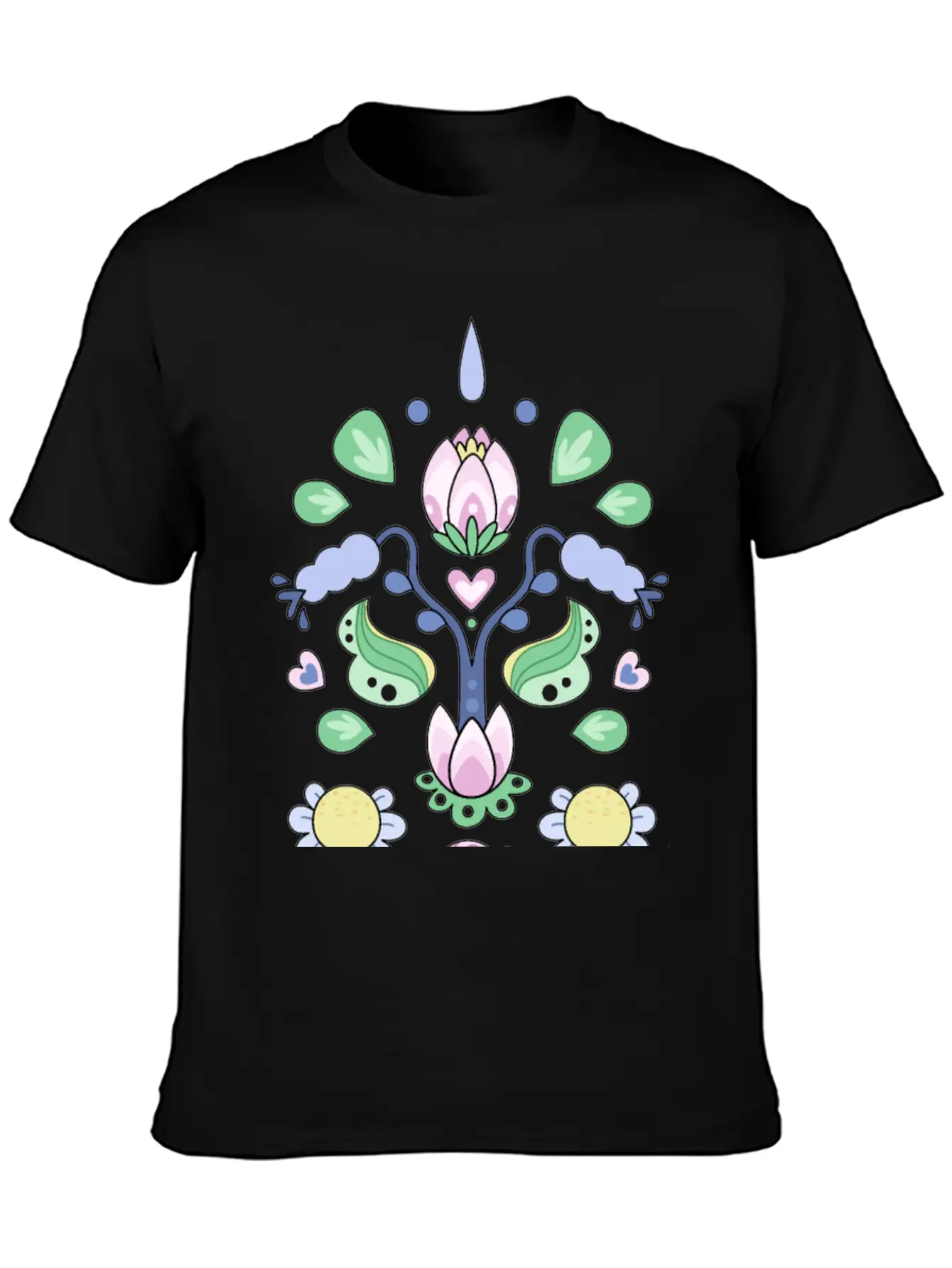 Kurbits Cartoon Flowers Classic Cotton Tee – Unisex Comfort For Any Season