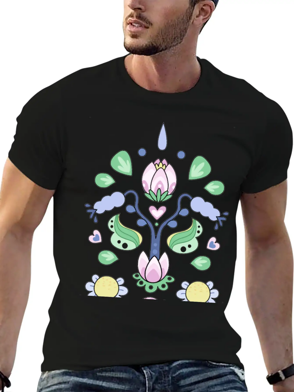 Kurbits Cartoon Flowers Classic Cotton Tee – Unisex Comfort For Any Season