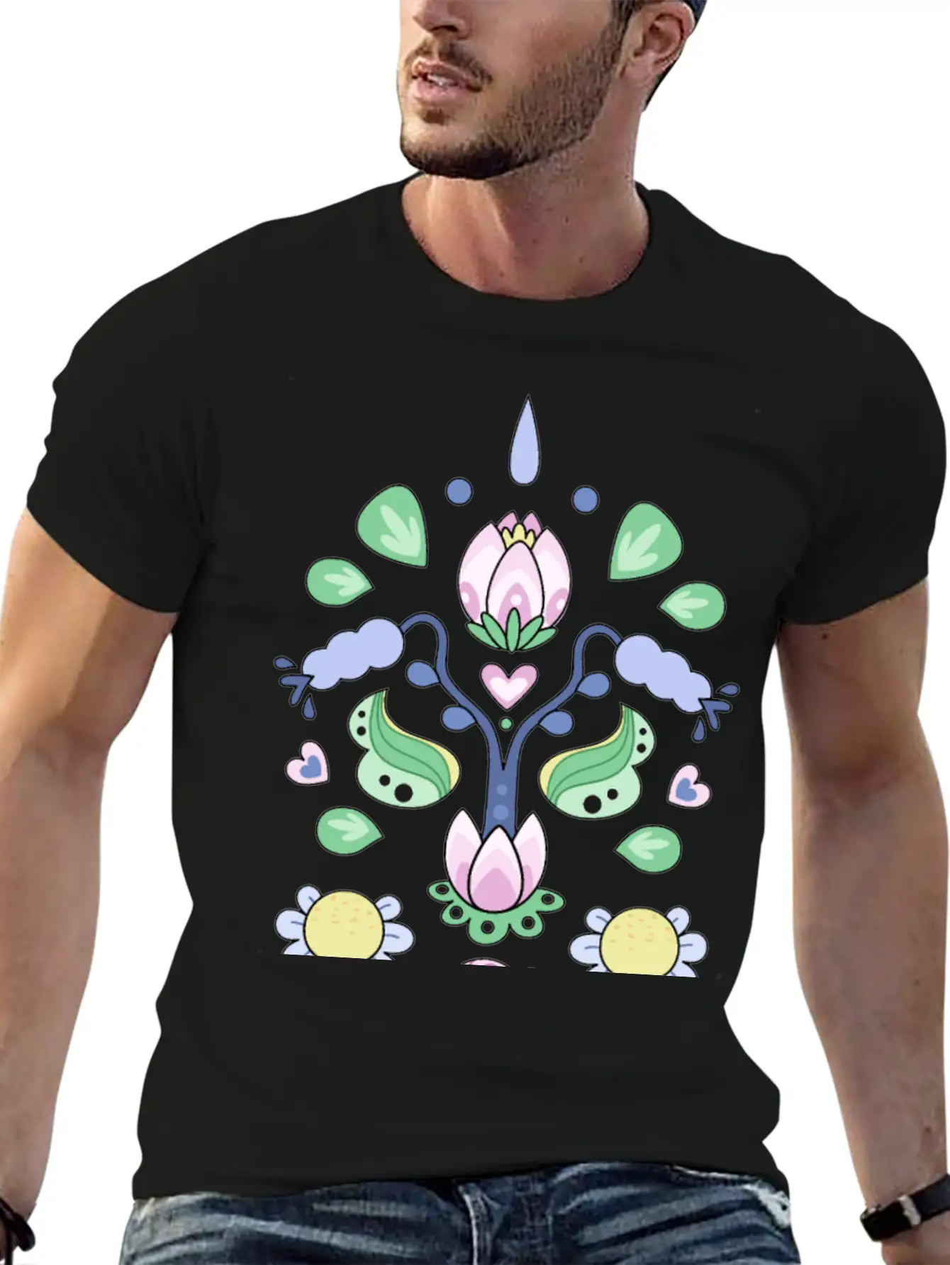 Kurbits Cartoon Flowers Classic Cotton Tee – Unisex Comfort For Any Season