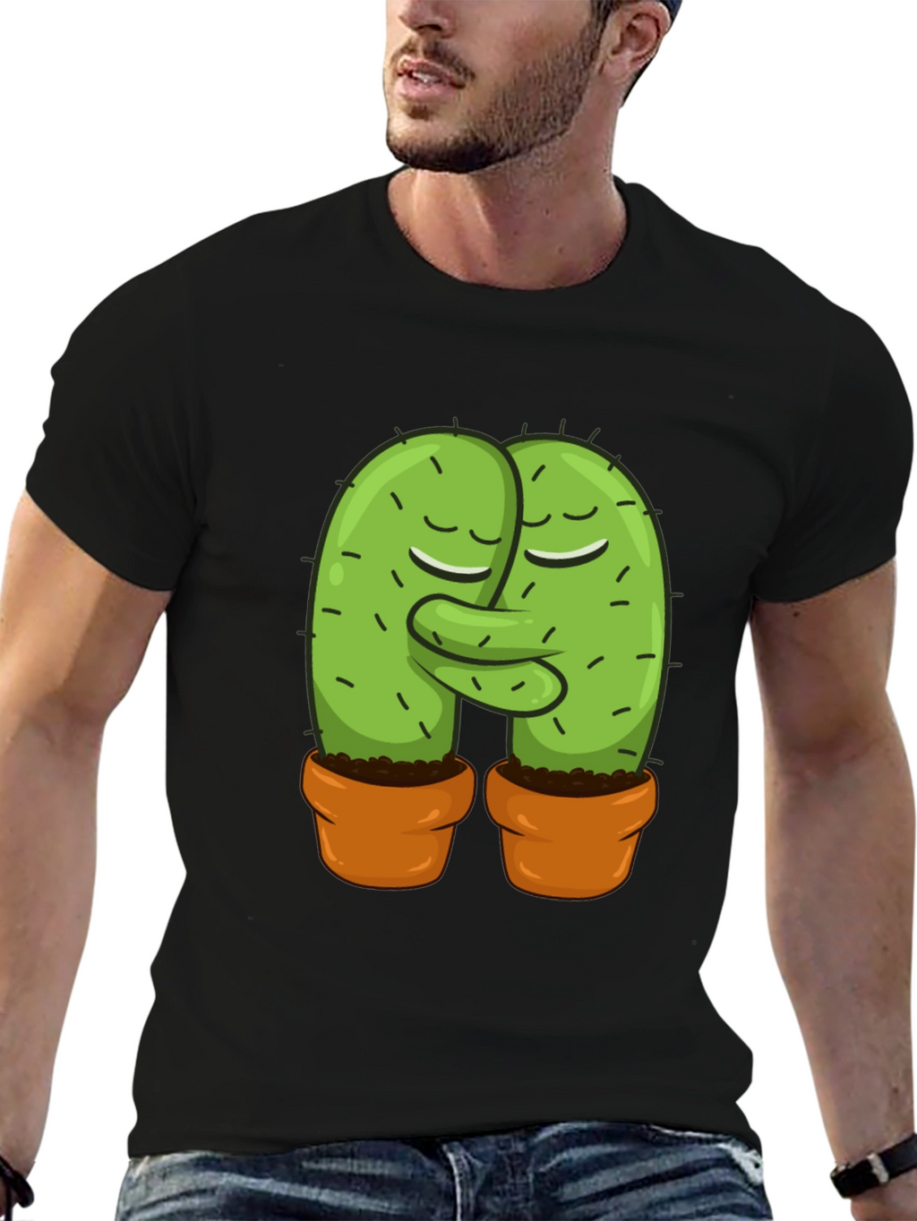 Cactus Love Graphic Tee - Hugging Cacti Design