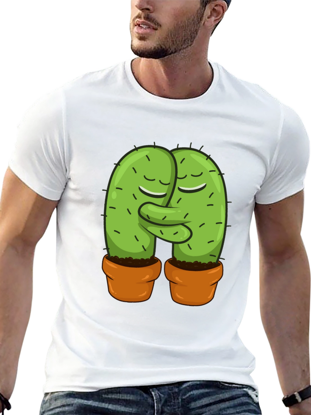 Cactus Love Graphic Tee - Hugging Cacti Design