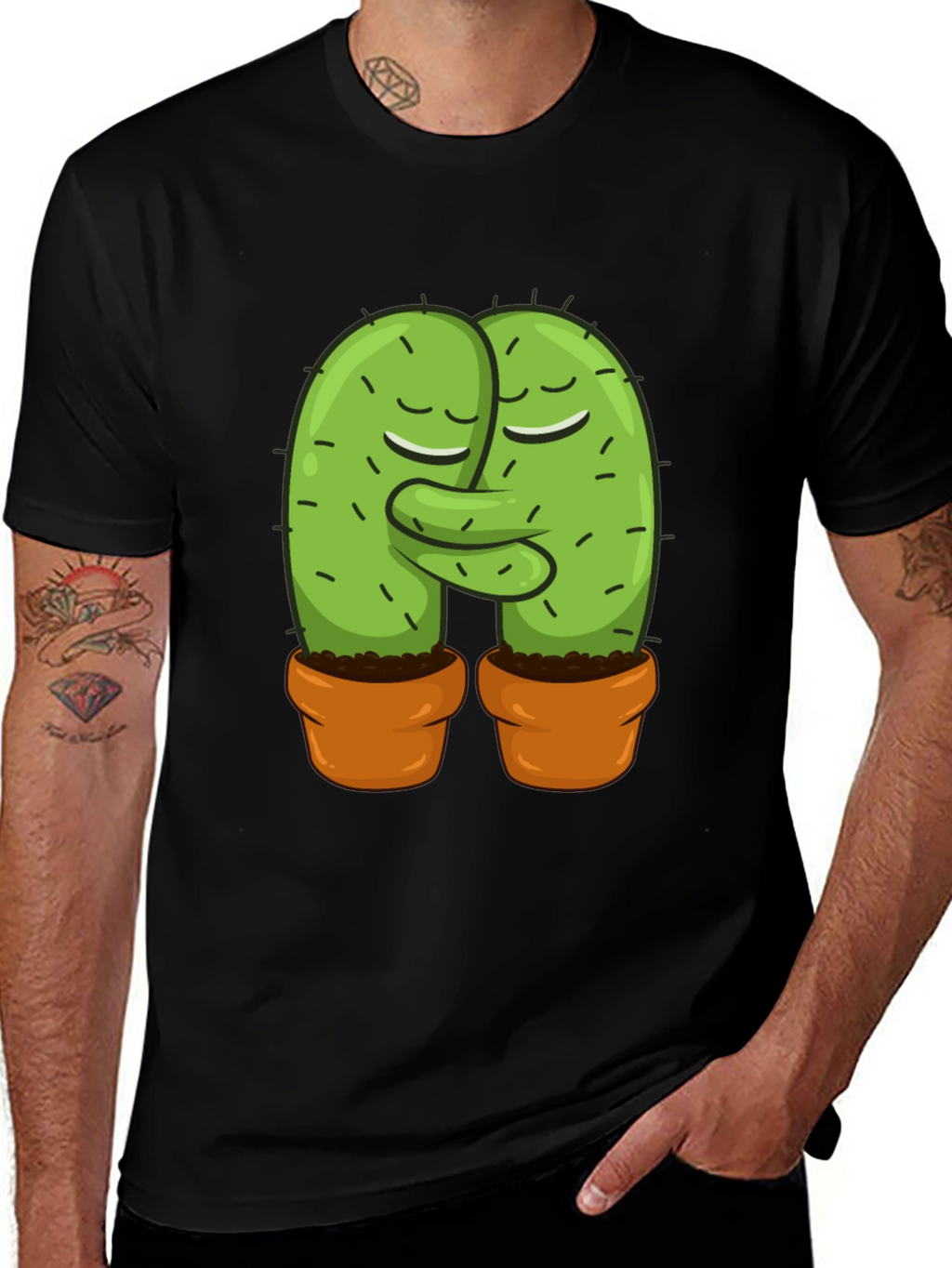 Cactus Love Graphic Tee - Hugging Cacti Design