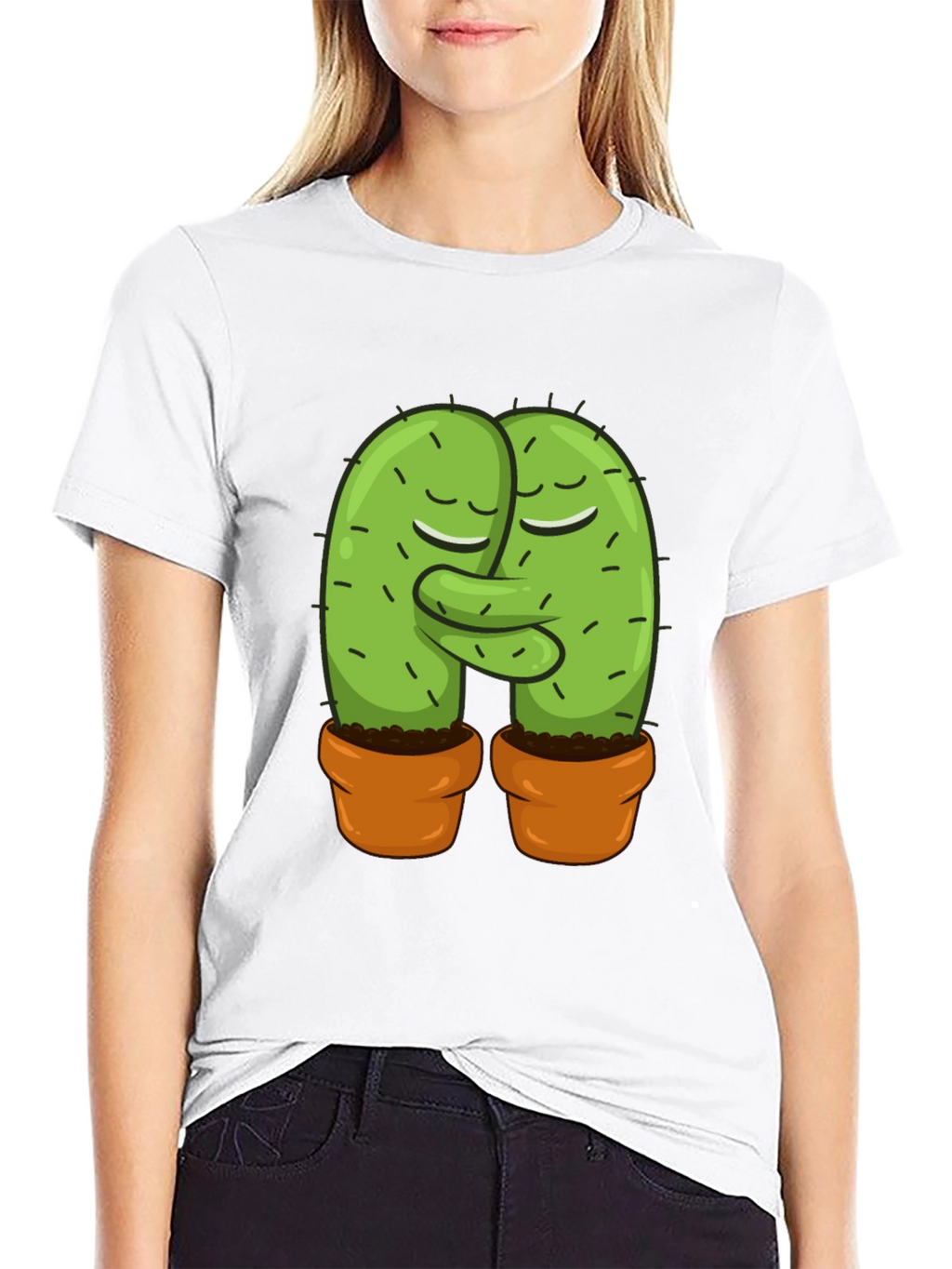 Cactus Love Graphic Tee - Hugging Cacti Design