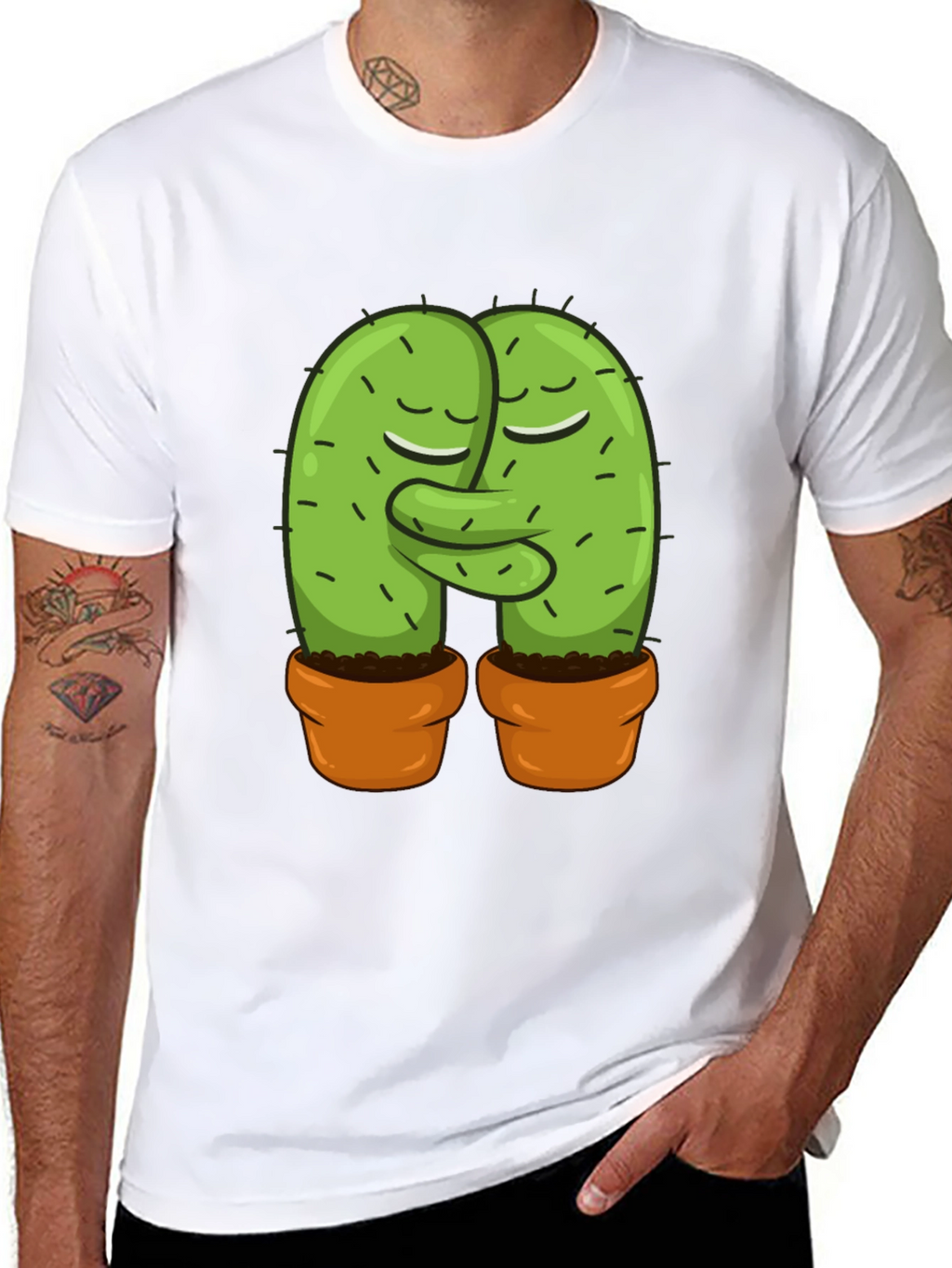 Cactus Love Graphic Tee - Hugging Cacti Design