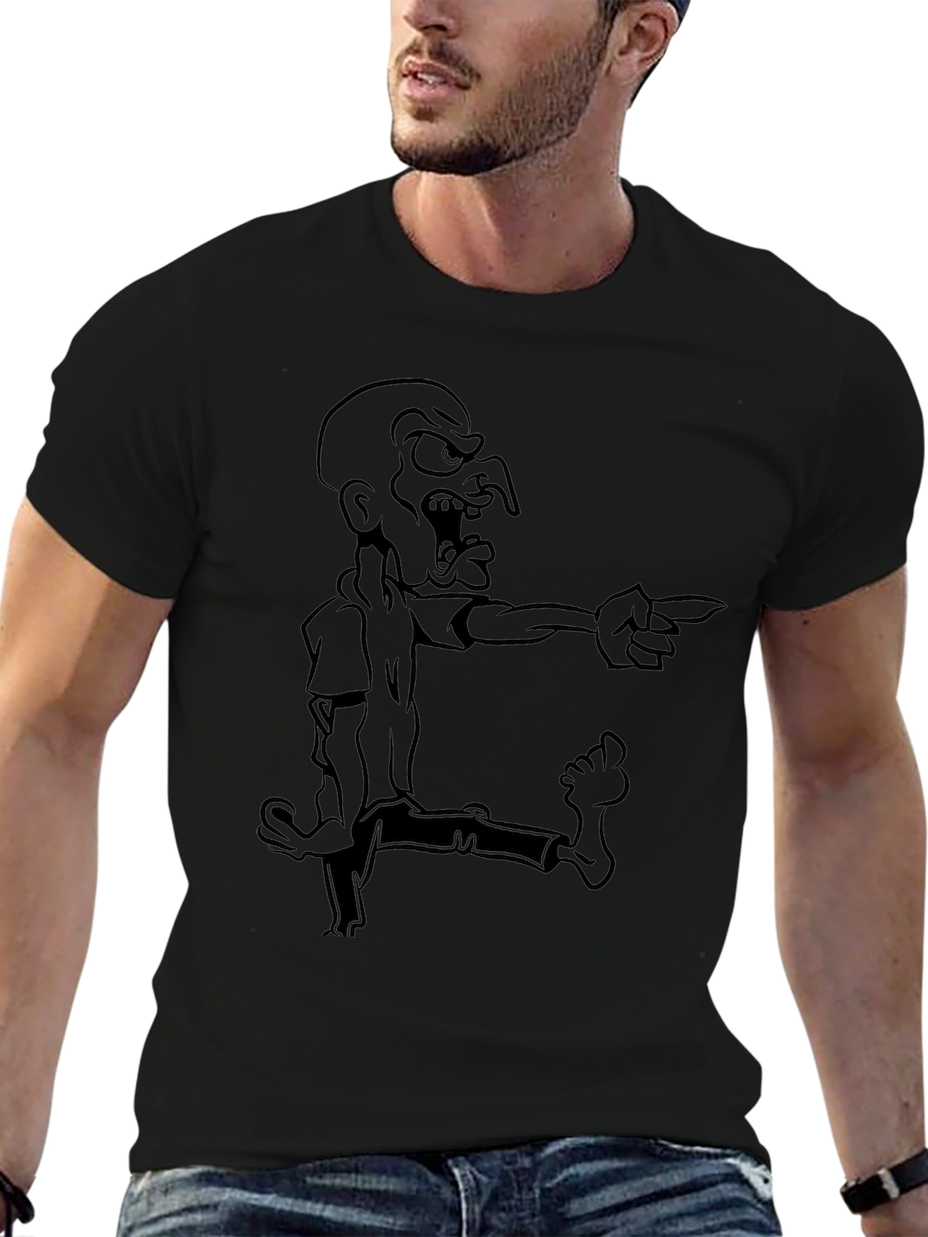 Mens Black Cartoon Graphic Tee