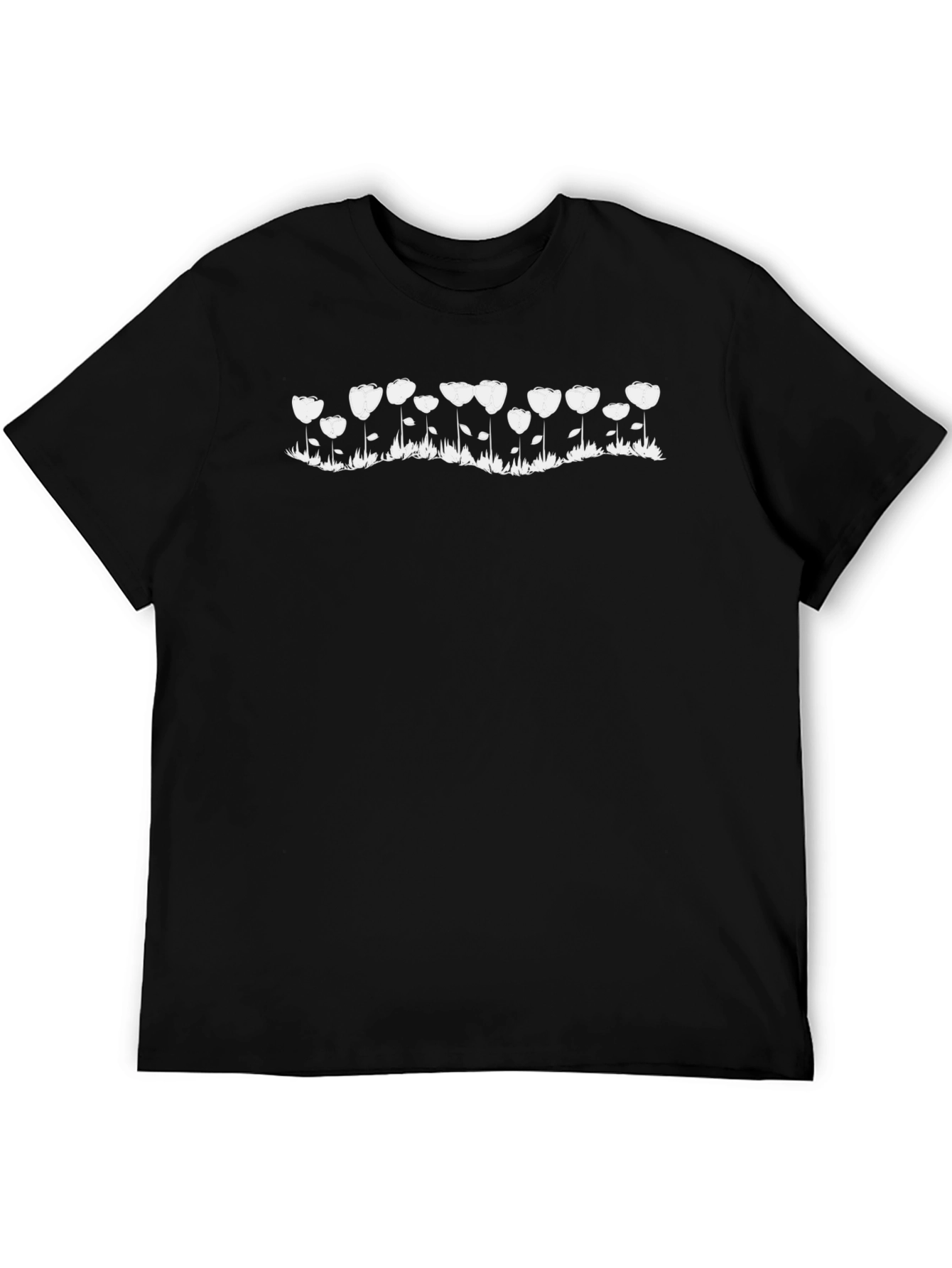 Tulip Field Graphic Tee - Black Cotton Casual T-Shirt