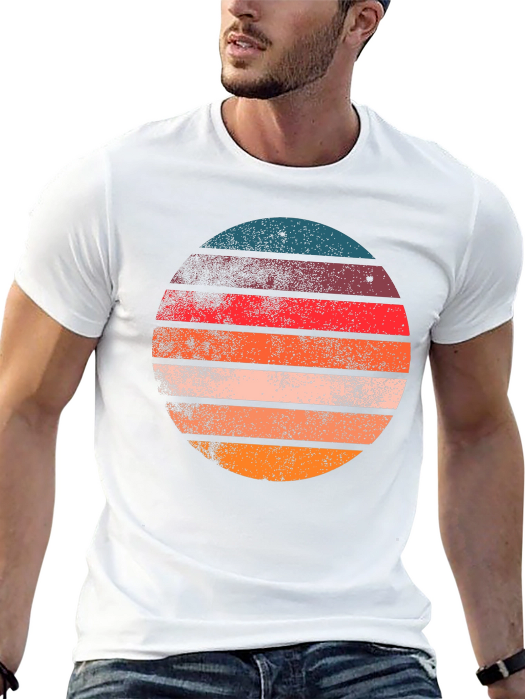 Retro Sunset Circle Graphic T-Shirt - Black