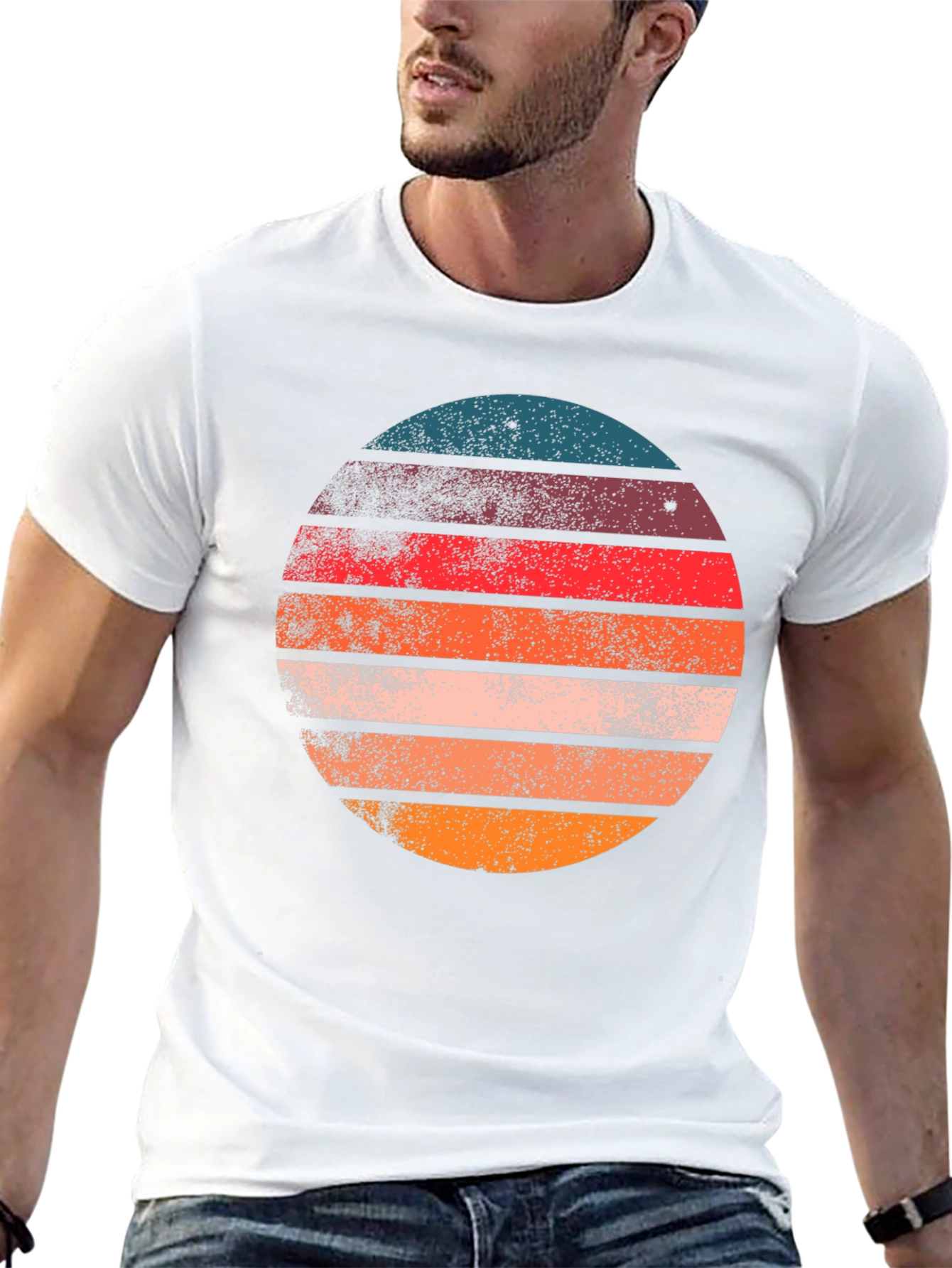 Retro Sunset Circle Graphic T-Shirt - Black