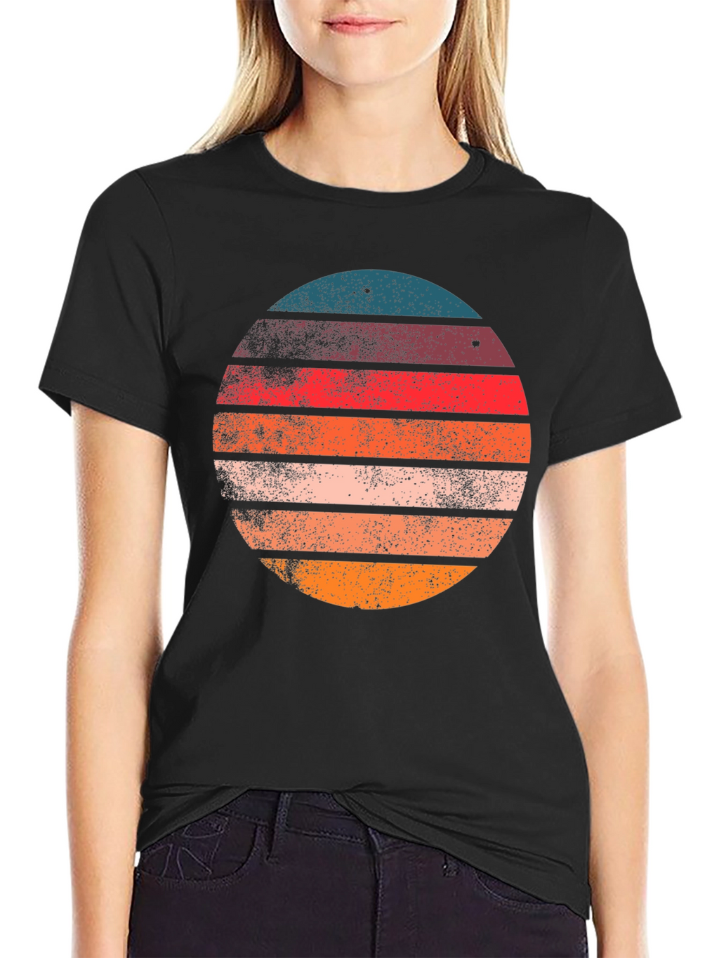 Retro Sunset Circle Graphic T-Shirt - Black