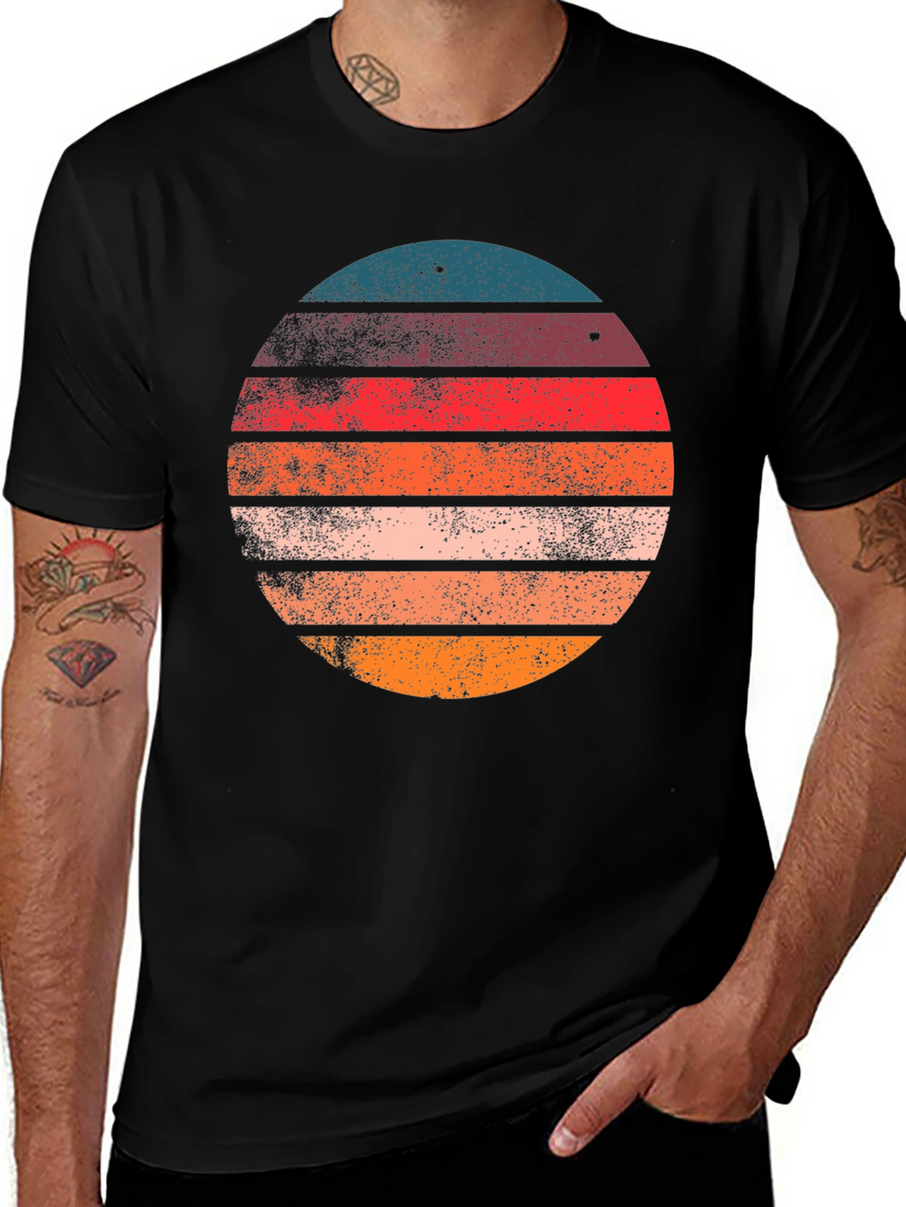 Retro Sunset Circle Graphic T-Shirt - Black