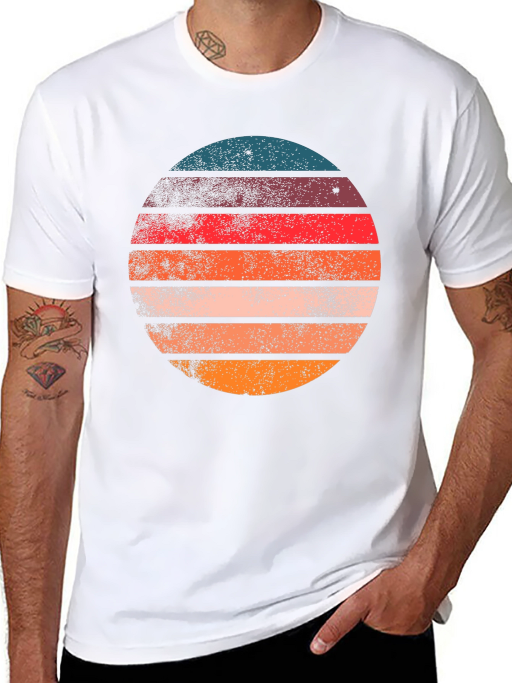 Retro Sunset Circle Graphic T-Shirt - Black