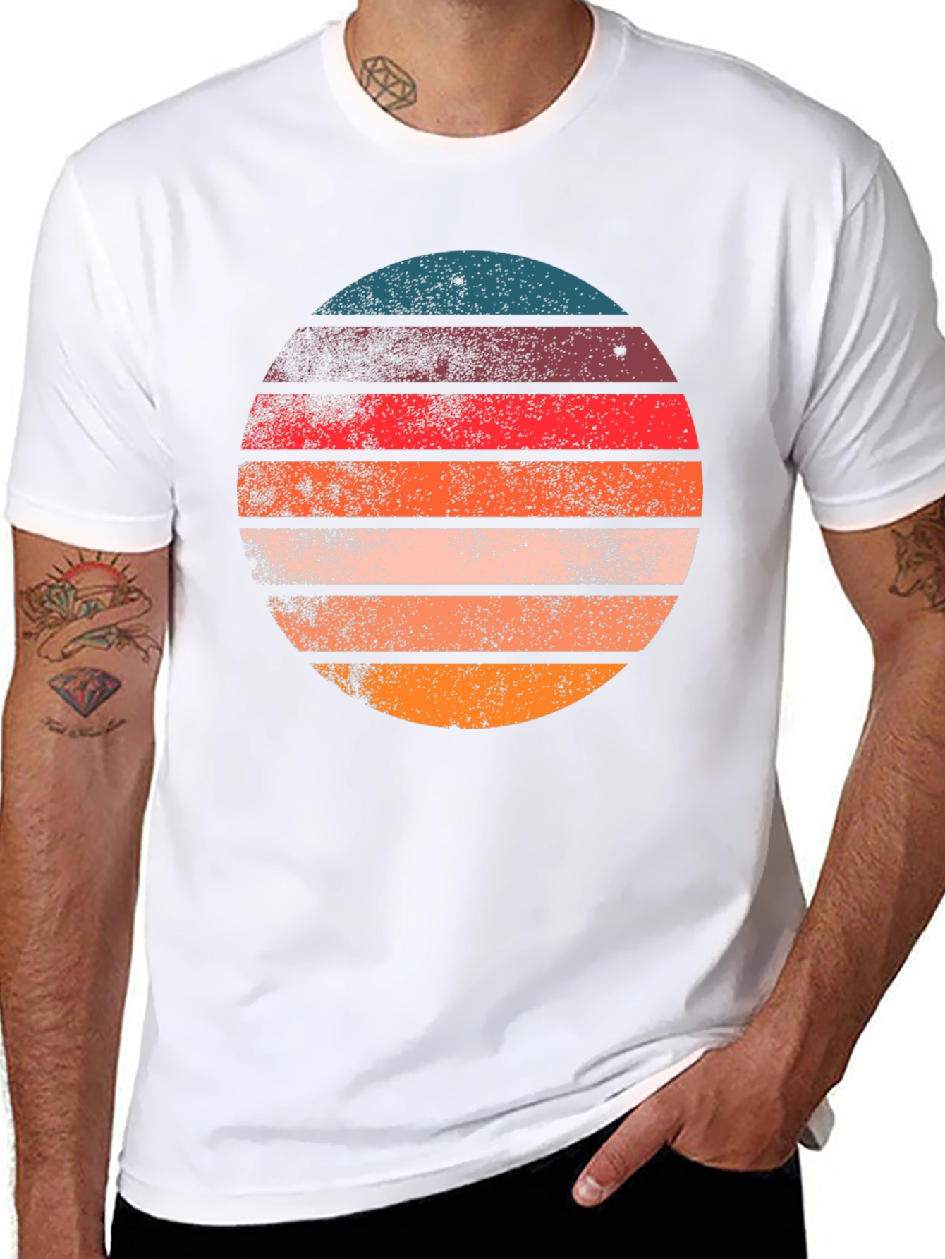 Retro Sunset Circle Graphic T-Shirt - Black