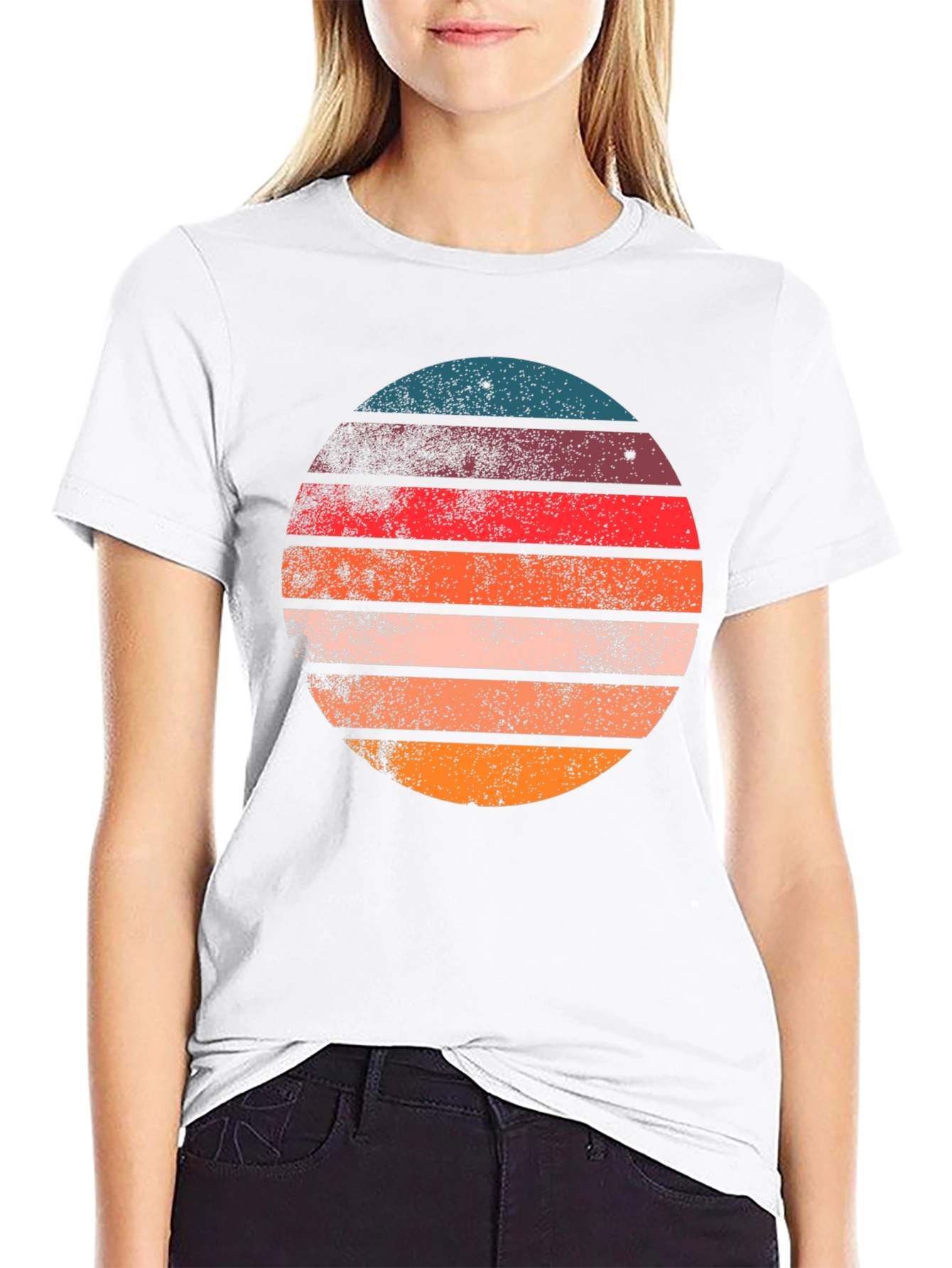 Retro Sunset Circle Graphic T-Shirt - Black