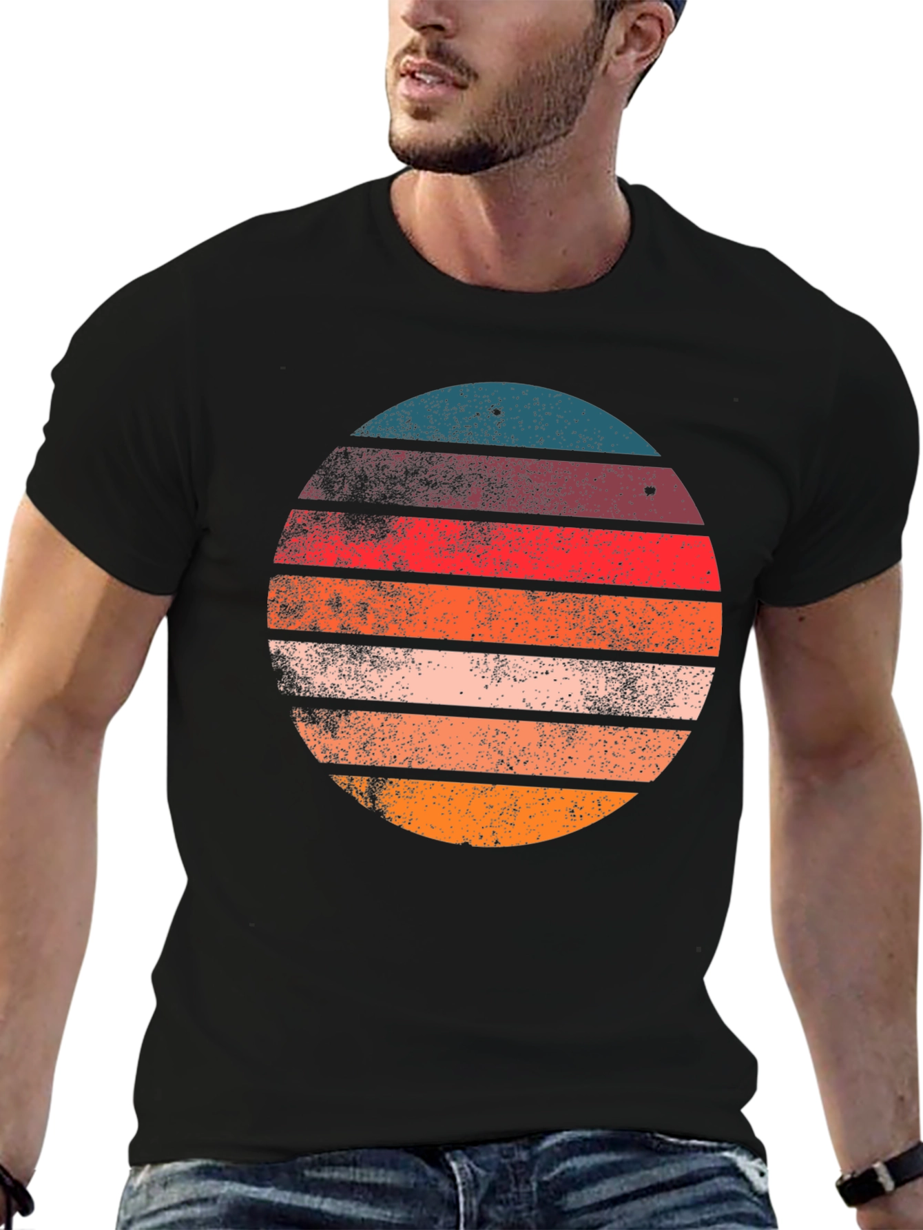 Retro Sunset Circle Graphic T-Shirt - Black