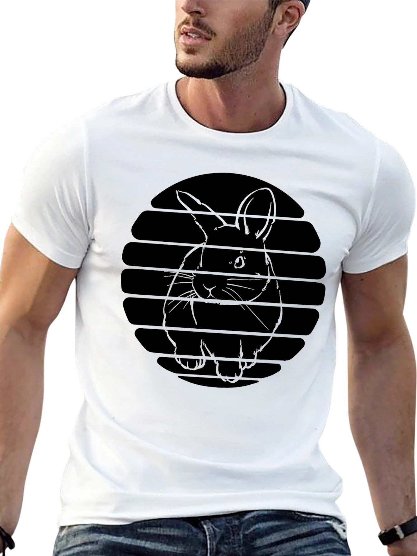 Mens Black Rabbit Graphic T-Shirt