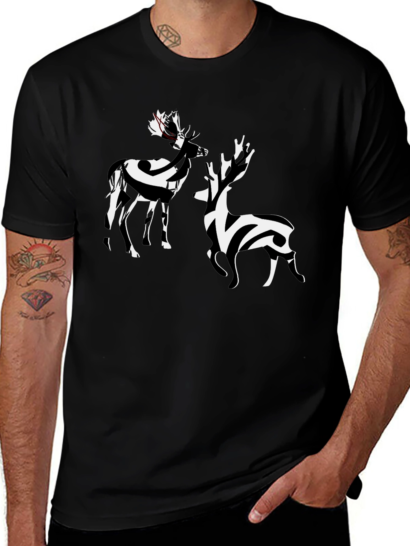 Striped Deer Graphic Tee - Stylish Casual Wear