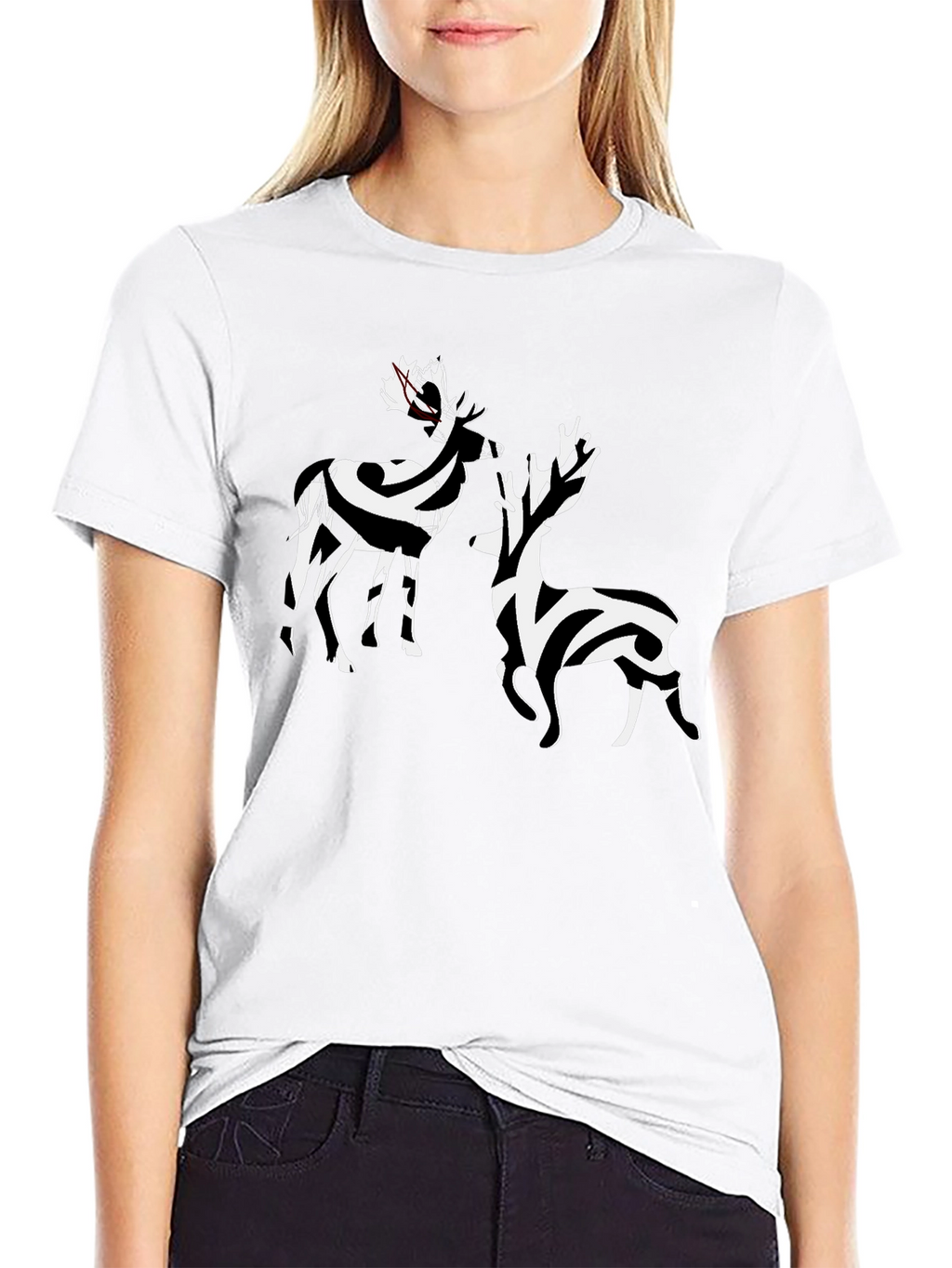 Striped Deer Graphic Tee - Stylish Casual Wear