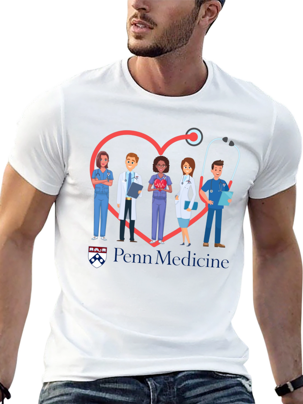 Penn Medicine Heart Stethoscope Graphic T-Shirt