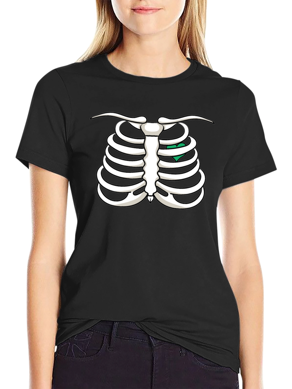 Skeleton Rib Cage T-Shirt - Heart Graphic