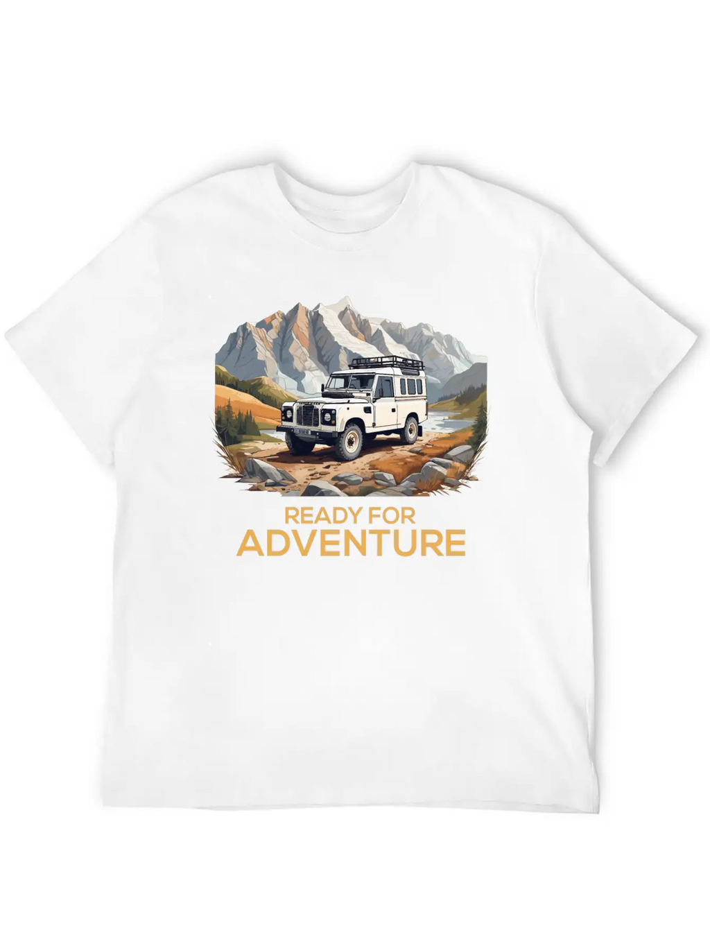 Land Rover Truck With Mountains Design Stylish Everyday T-Shirt – Unisex Basic Cotton Tee