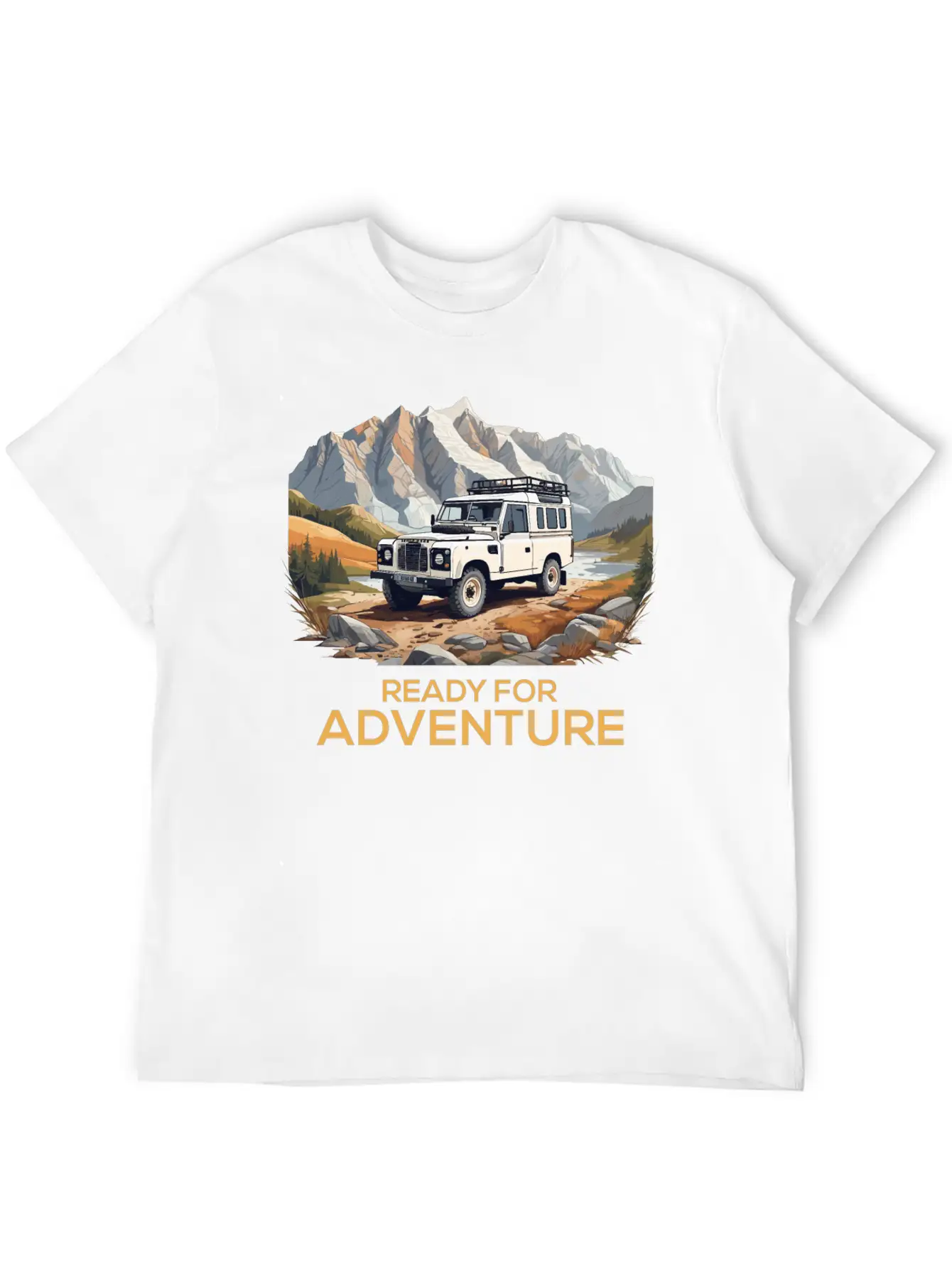 Land Rover Truck With Mountains Design Stylish Everyday T-Shirt – Unisex Basic Cotton Tee
