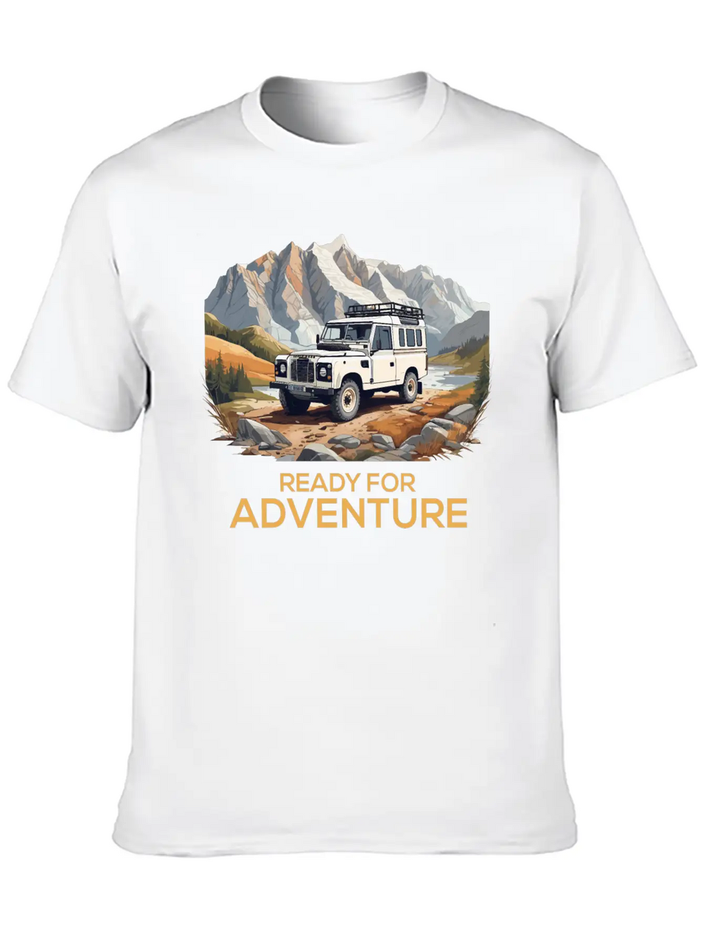 Land Rover Truck With Mountains Design Stylish Everyday T-Shirt – Unisex Basic Cotton Tee