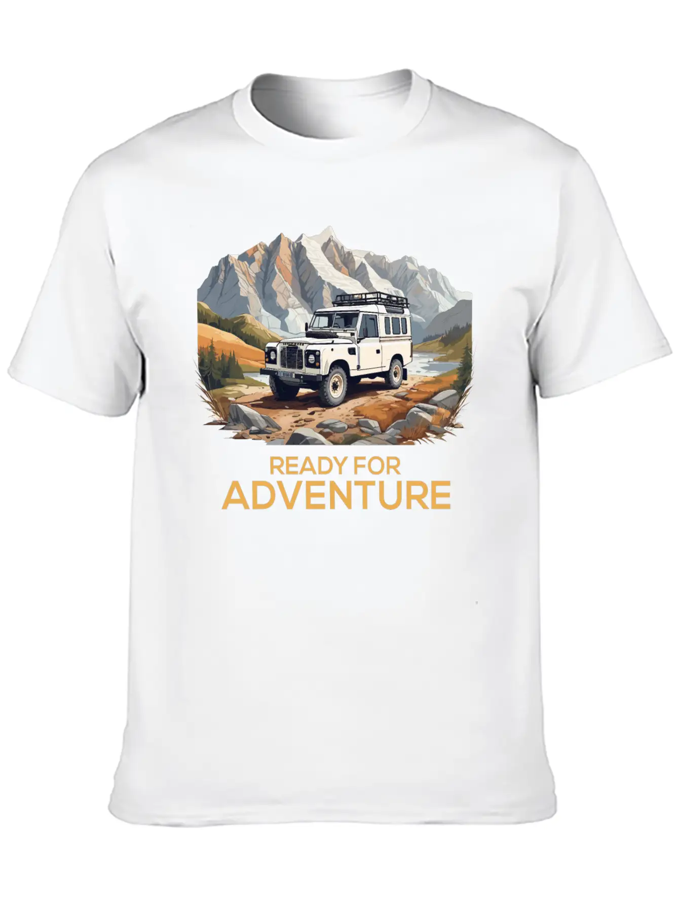 Land Rover Truck With Mountains Design Stylish Everyday T-Shirt – Unisex Basic Cotton Tee