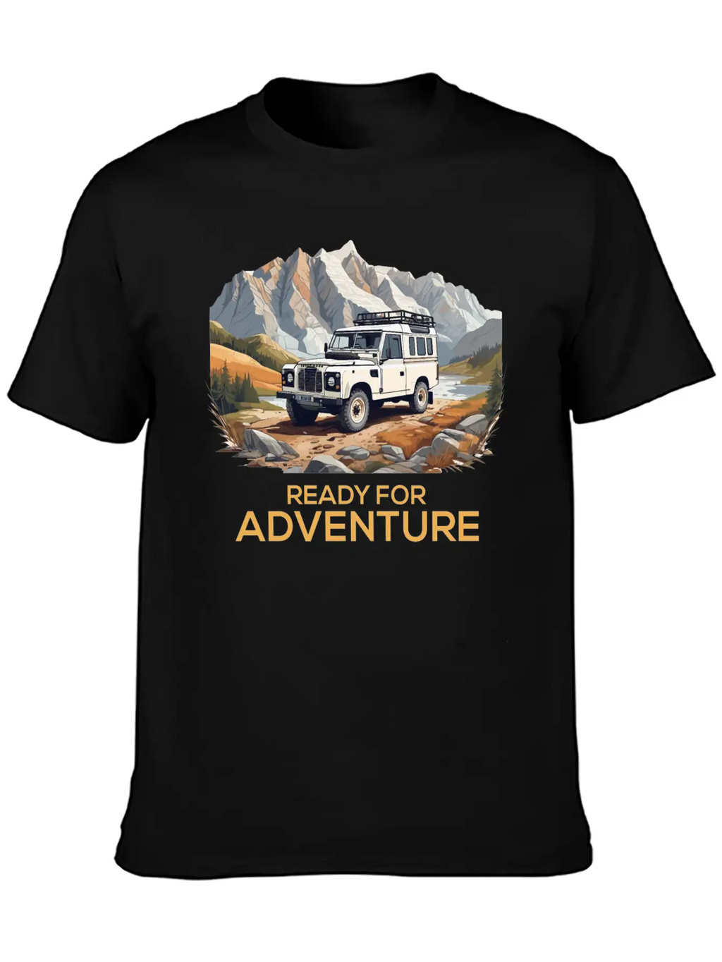 Land Rover Truck With Mountains Design Stylish Everyday T-Shirt – Unisex Basic Cotton Tee