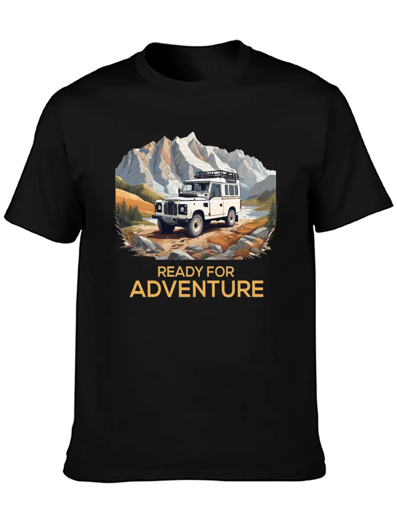 Land Rover Truck With Mountains Design Stylish Everyday T-Shirt – Unisex Basic Cotton Tee