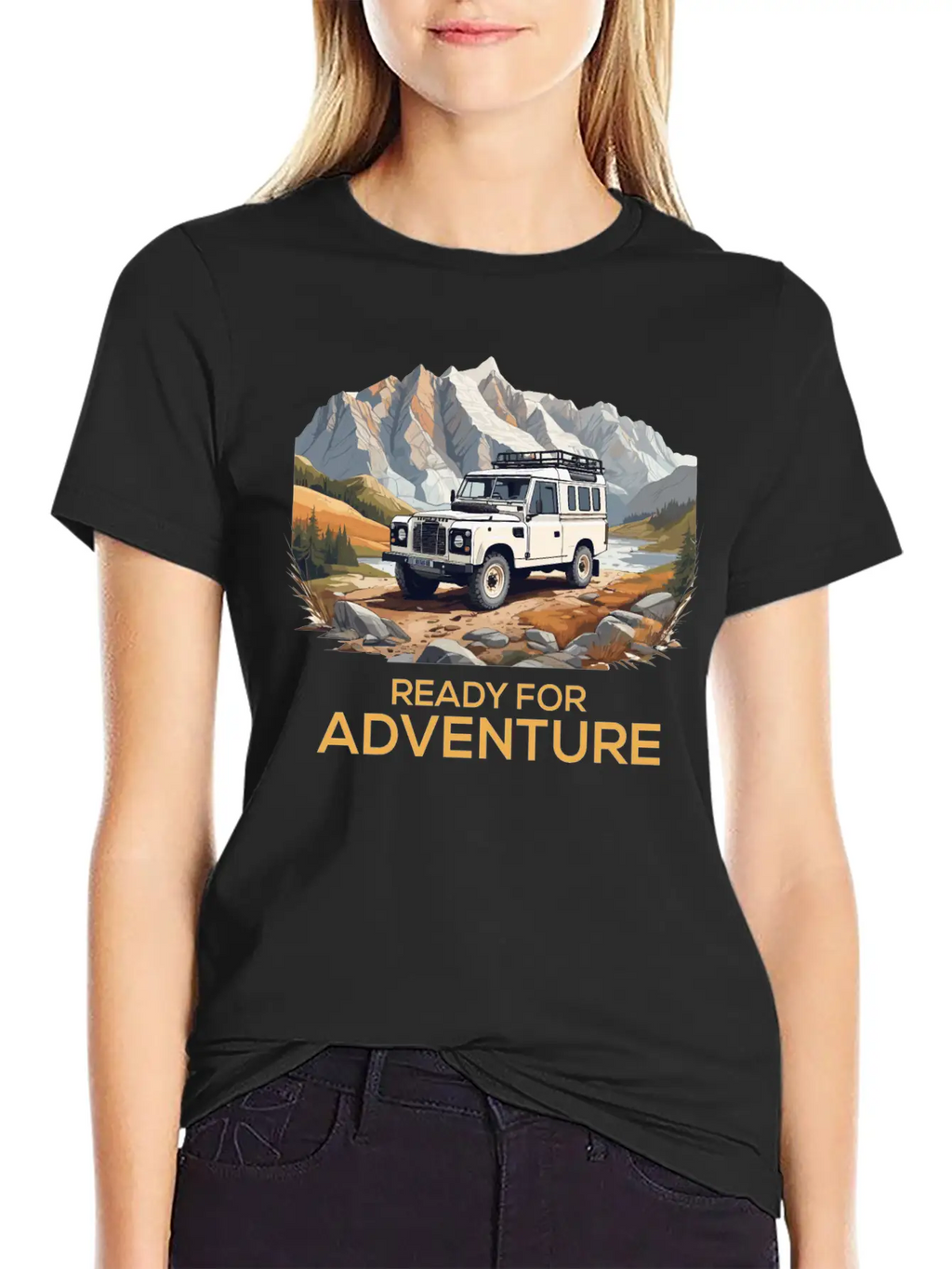 Land Rover Truck With Mountains Design Stylish Everyday T-Shirt – Unisex Basic Cotton Tee