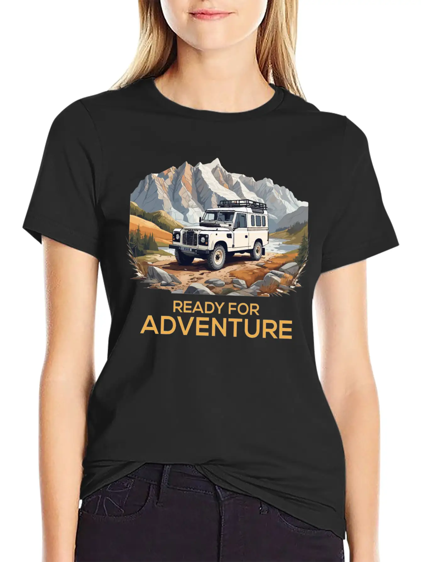 Land Rover Truck With Mountains Design Stylish Everyday T-Shirt – Unisex Basic Cotton Tee
