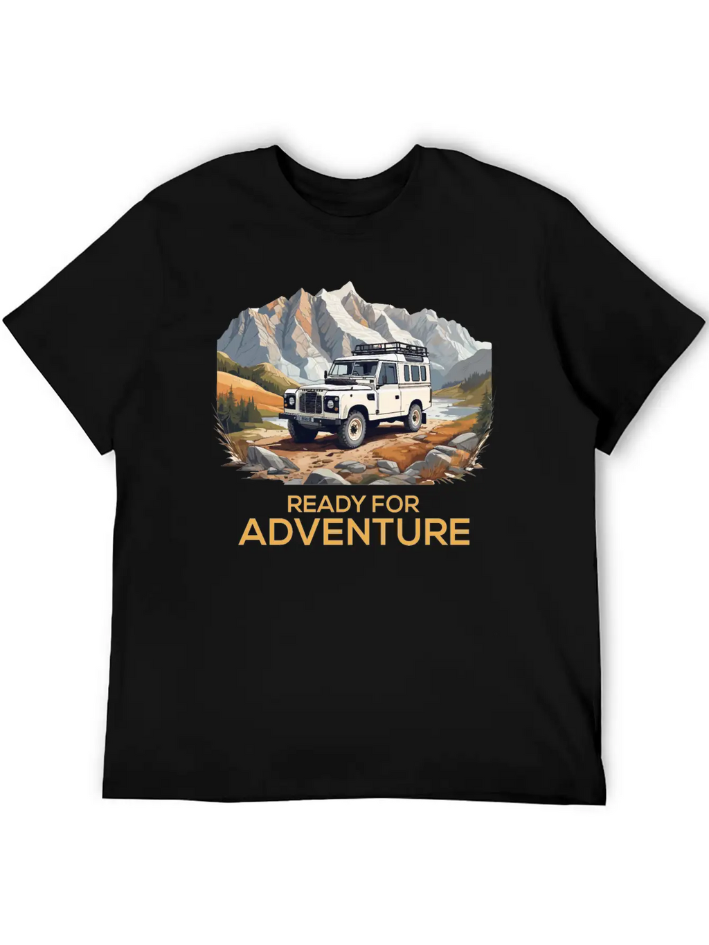 Land Rover Truck With Mountains Design Stylish Everyday T-Shirt – Unisex Basic Cotton Tee