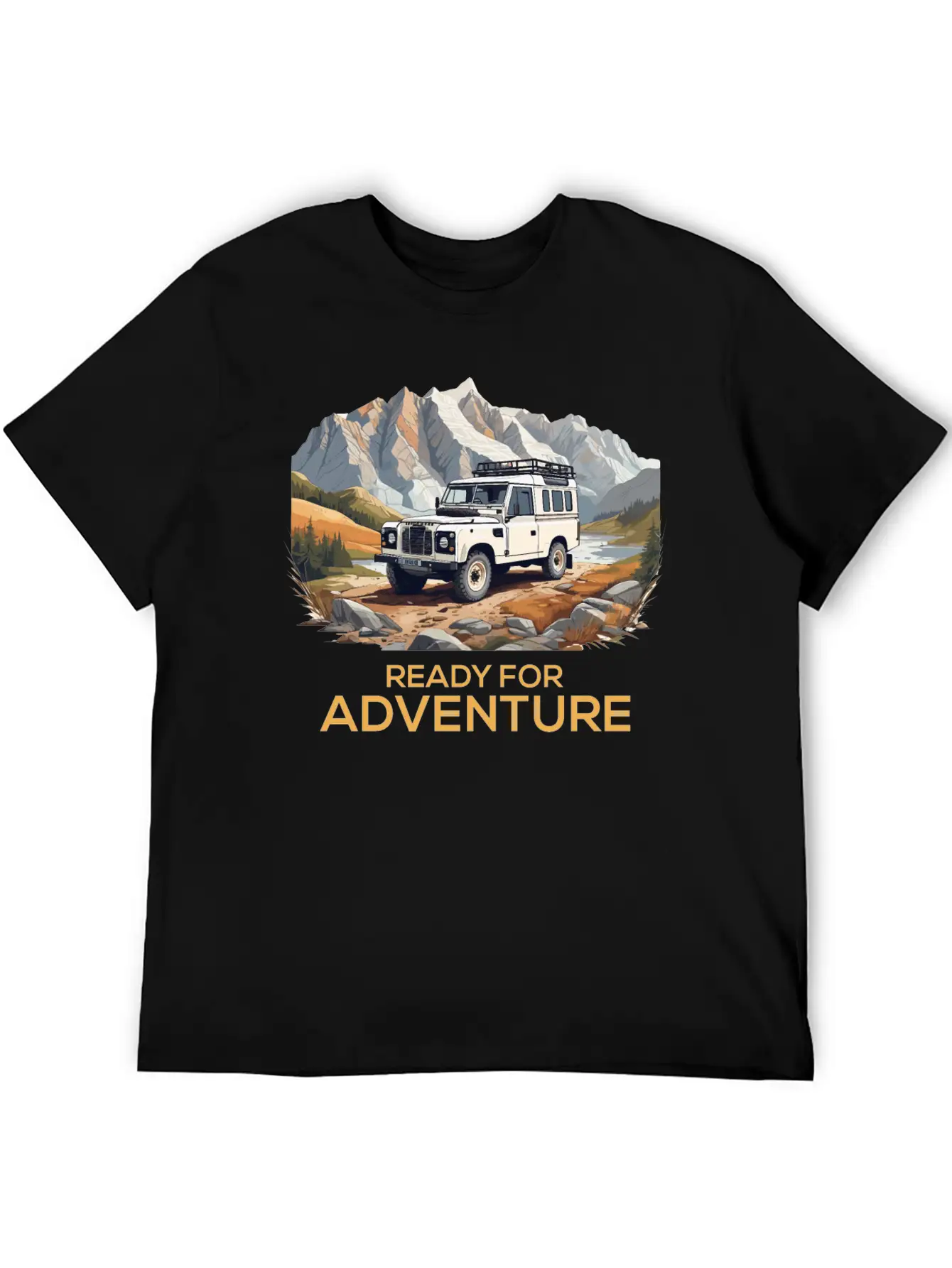 Land Rover Truck With Mountains Design Stylish Everyday T-Shirt – Unisex Basic Cotton Tee