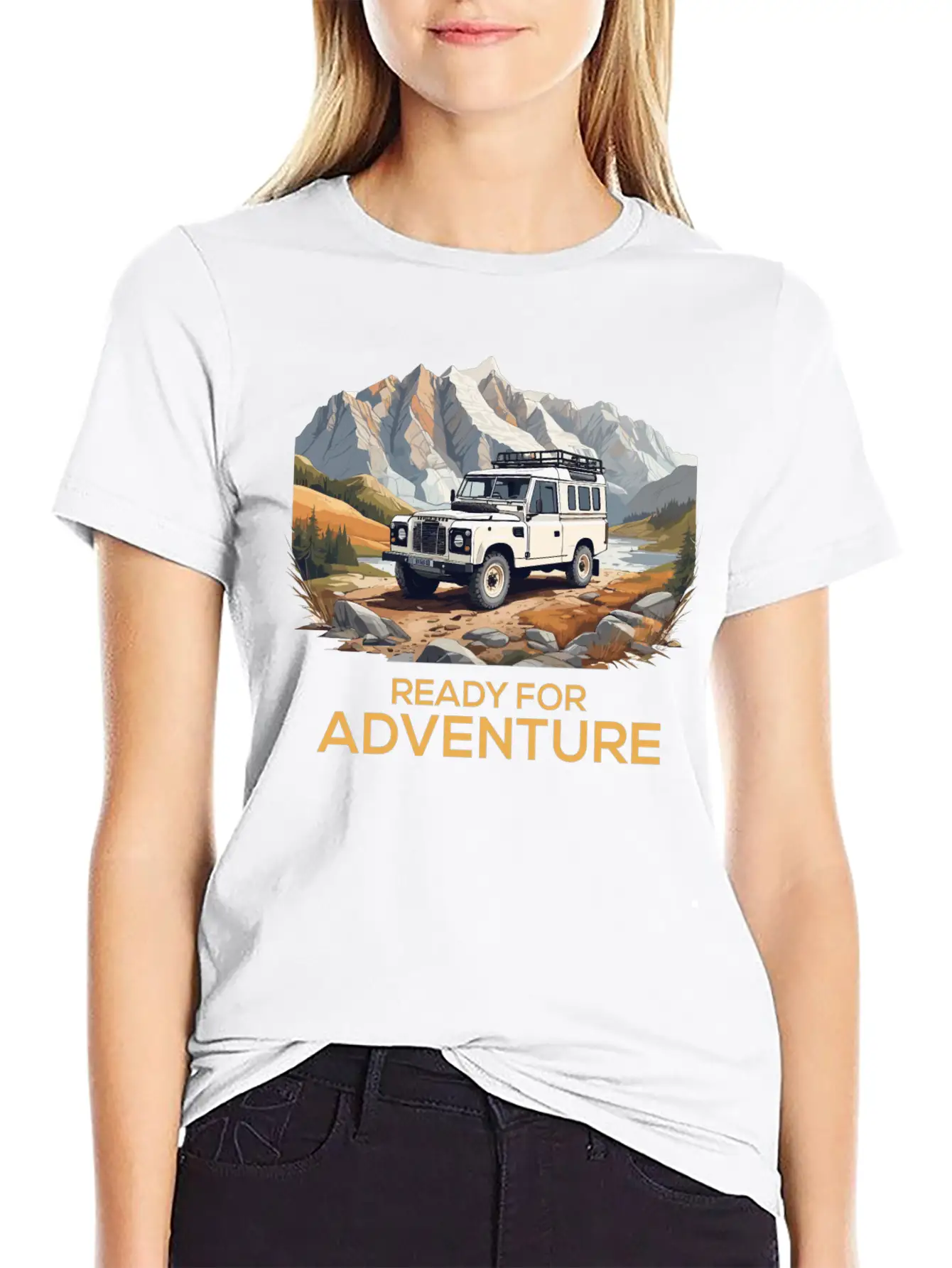 Land Rover Truck With Mountains Design Stylish Everyday T-Shirt – Unisex Basic Cotton Tee