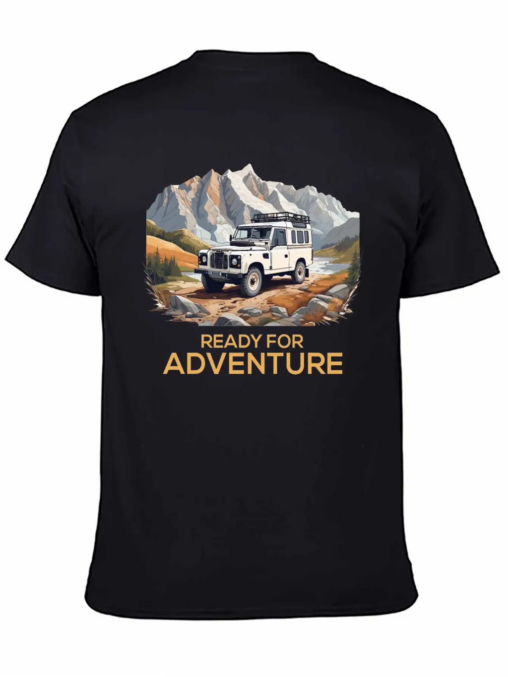 Land Rover Truck With Mountains Design Stylish Everyday T-Shirt – Unisex Basic Cotton Tee