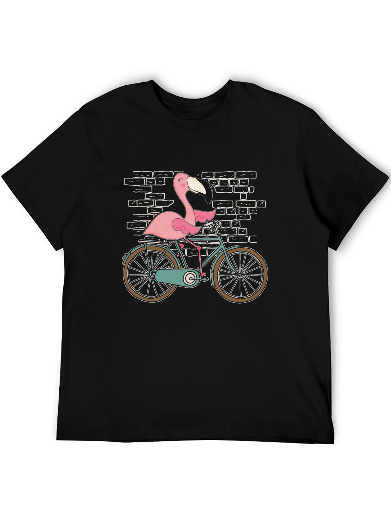 Flamingo on Bike Graphic Tee - Black Cotton T-Shirt